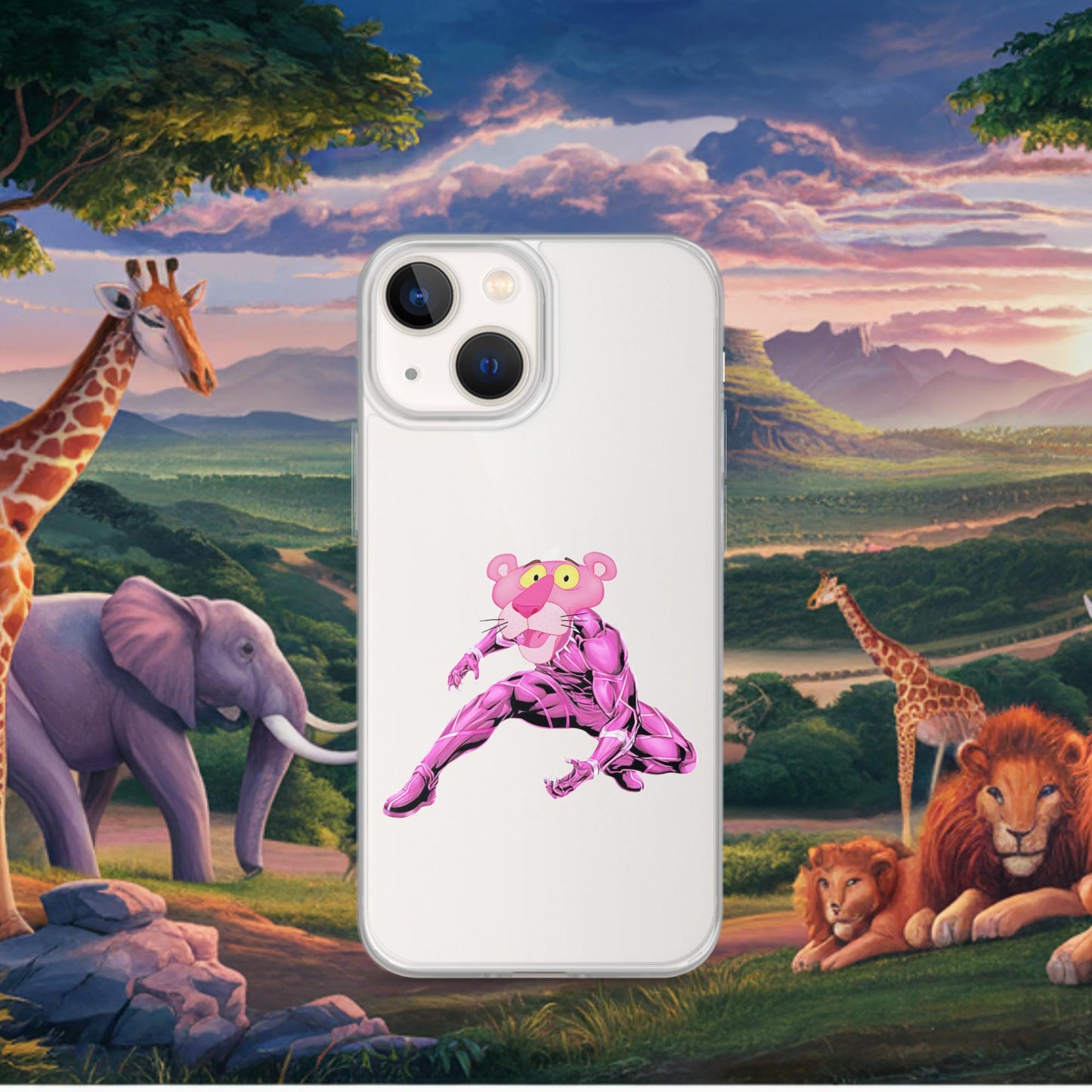Pink Panther x Black Panther Clear Case for iPhone iPhone 13 mini Mobile Phone Cases Black Panther Movies Pink Panther Superheroes TV Shows Next Cult Brand