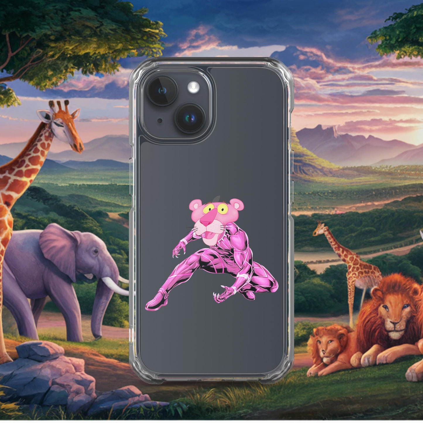 Pink Panther x Black Panther Clear Case for iPhone iPhone 15 Mobile Phone Cases Black Panther Movies Pink Panther Superheroes TV Shows Next Cult Brand