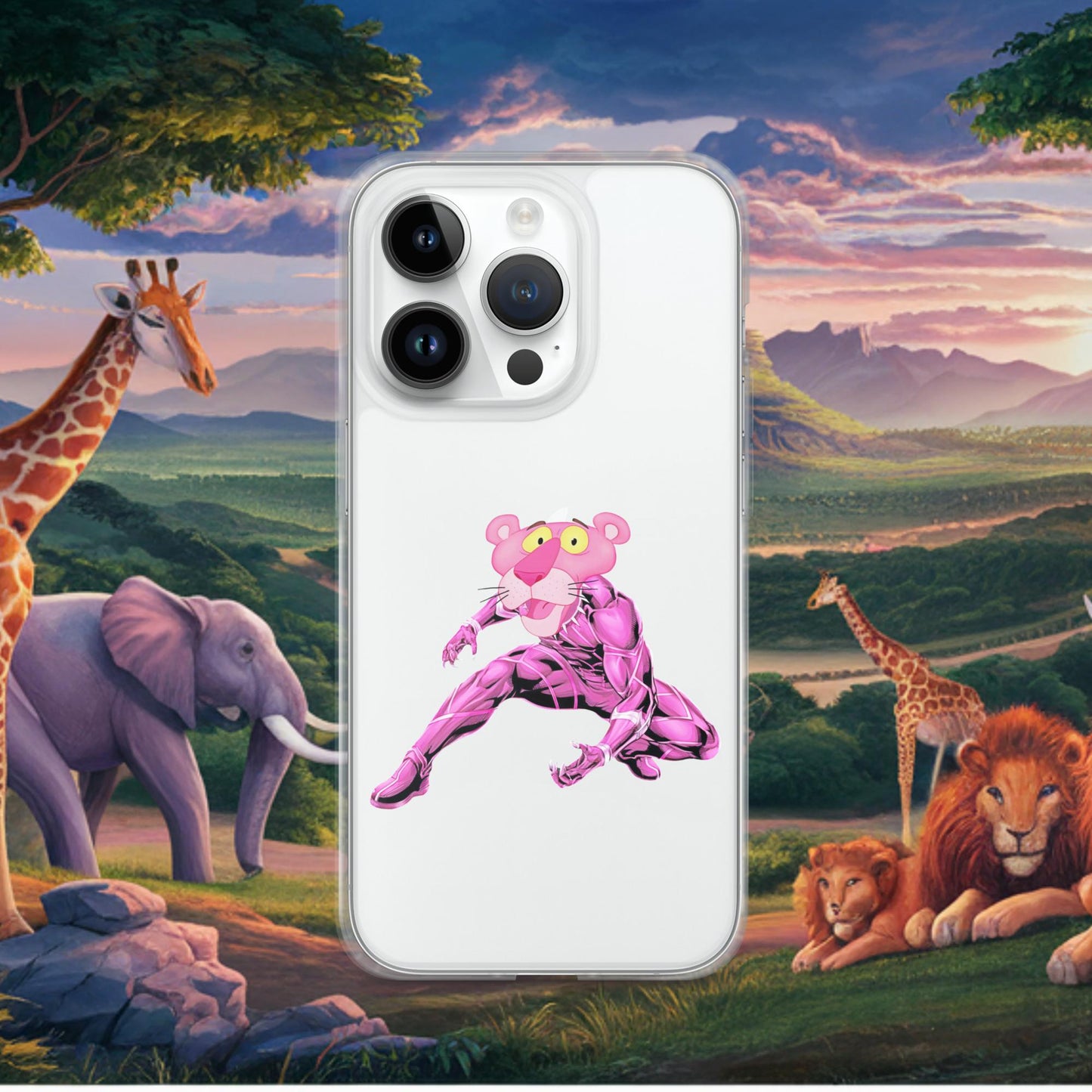Pink Panther x Black Panther Clear Case for iPhone iPhone 14 Pro Mobile Phone Cases Black Panther Movies Pink Panther Superheroes TV Shows Next Cult Brand