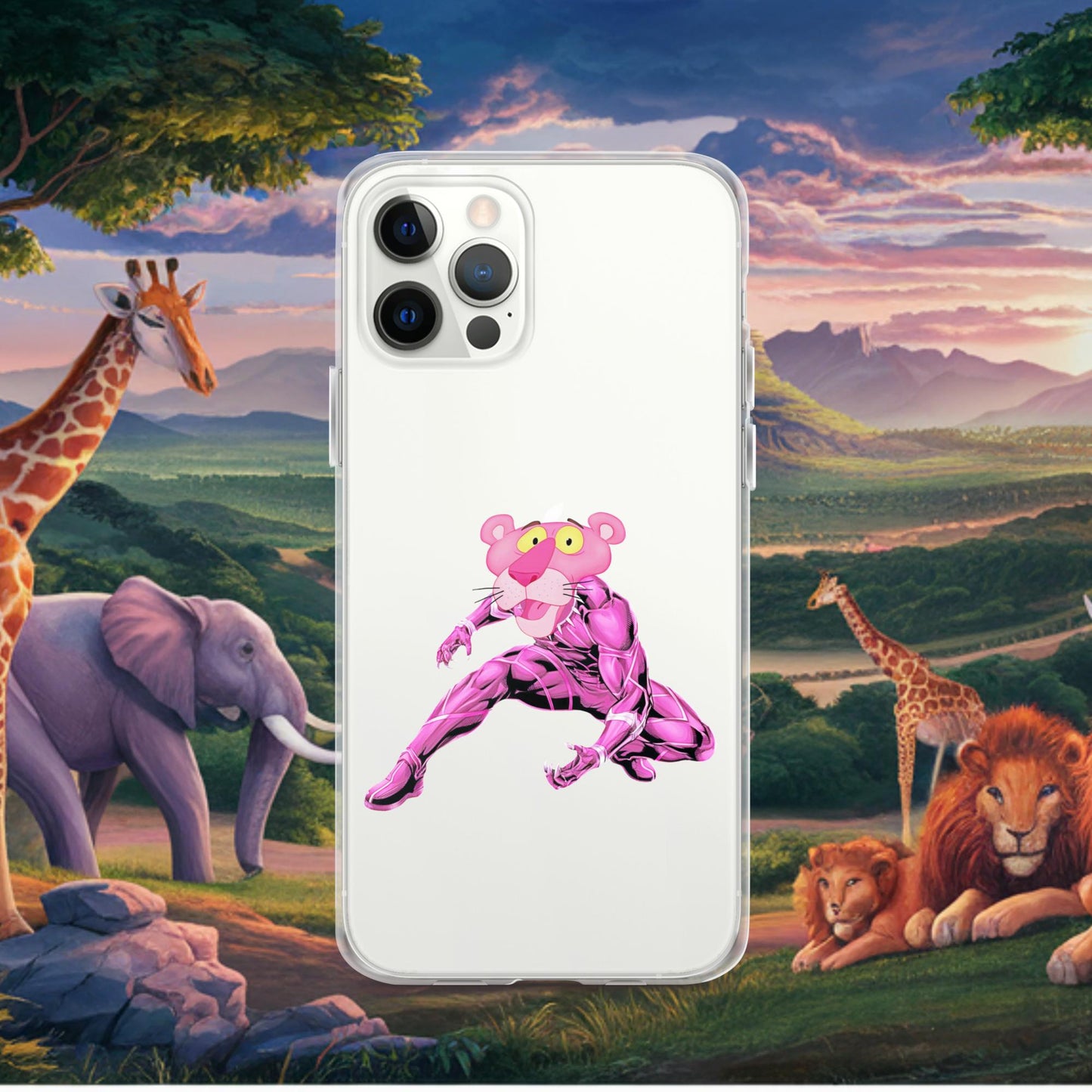 Pink Panther x Black Panther Clear Case for iPhone iPhone 12 Pro Mobile Phone Cases Black Panther Movies Pink Panther Superheroes TV Shows Next Cult Brand