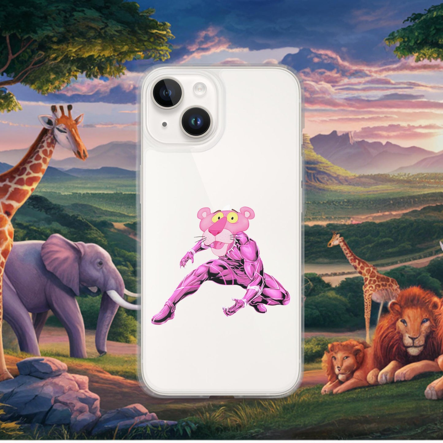Pink Panther x Black Panther Clear Case for iPhone iPhone 14 Mobile Phone Cases Black Panther Movies Pink Panther Superheroes TV Shows Next Cult Brand