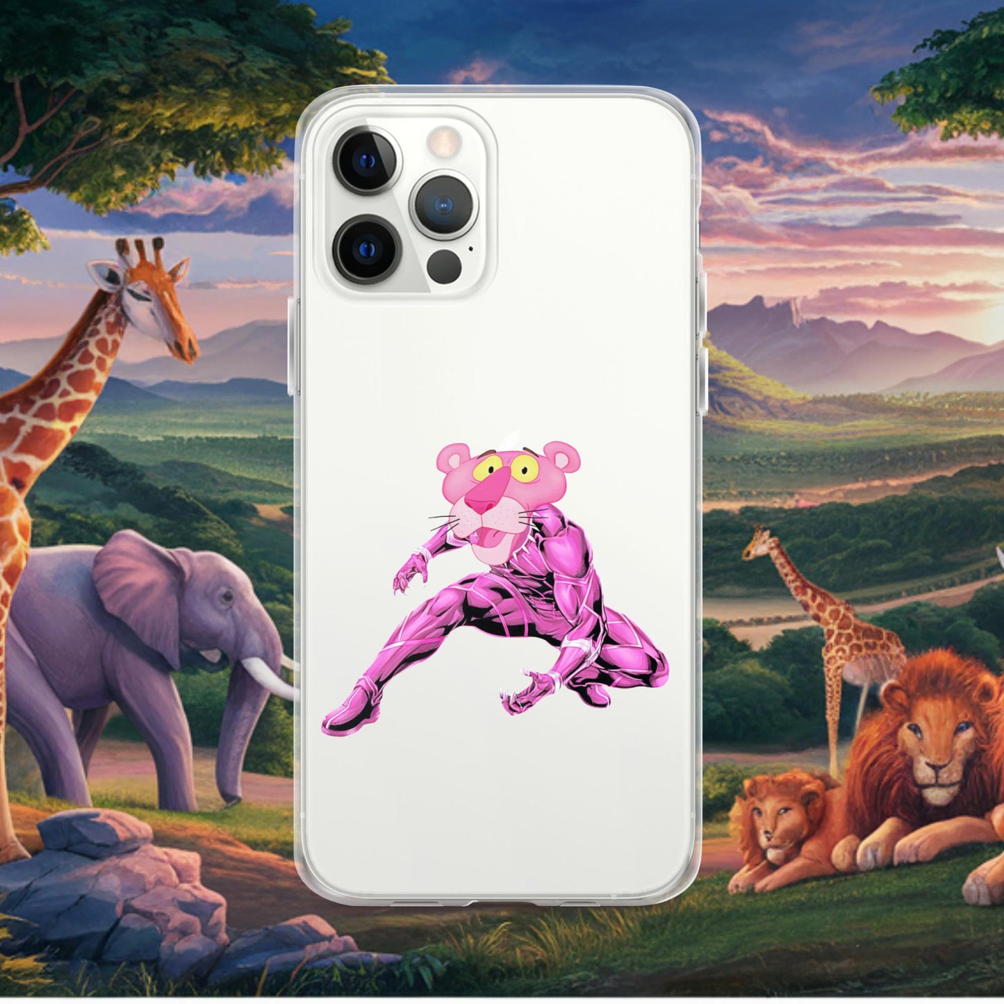 Pink Panther x Black Panther Clear Case for iPhone iPhone 12 Pro Max Mobile Phone Cases Black Panther Movies Pink Panther Superheroes TV Shows Next Cult Brand