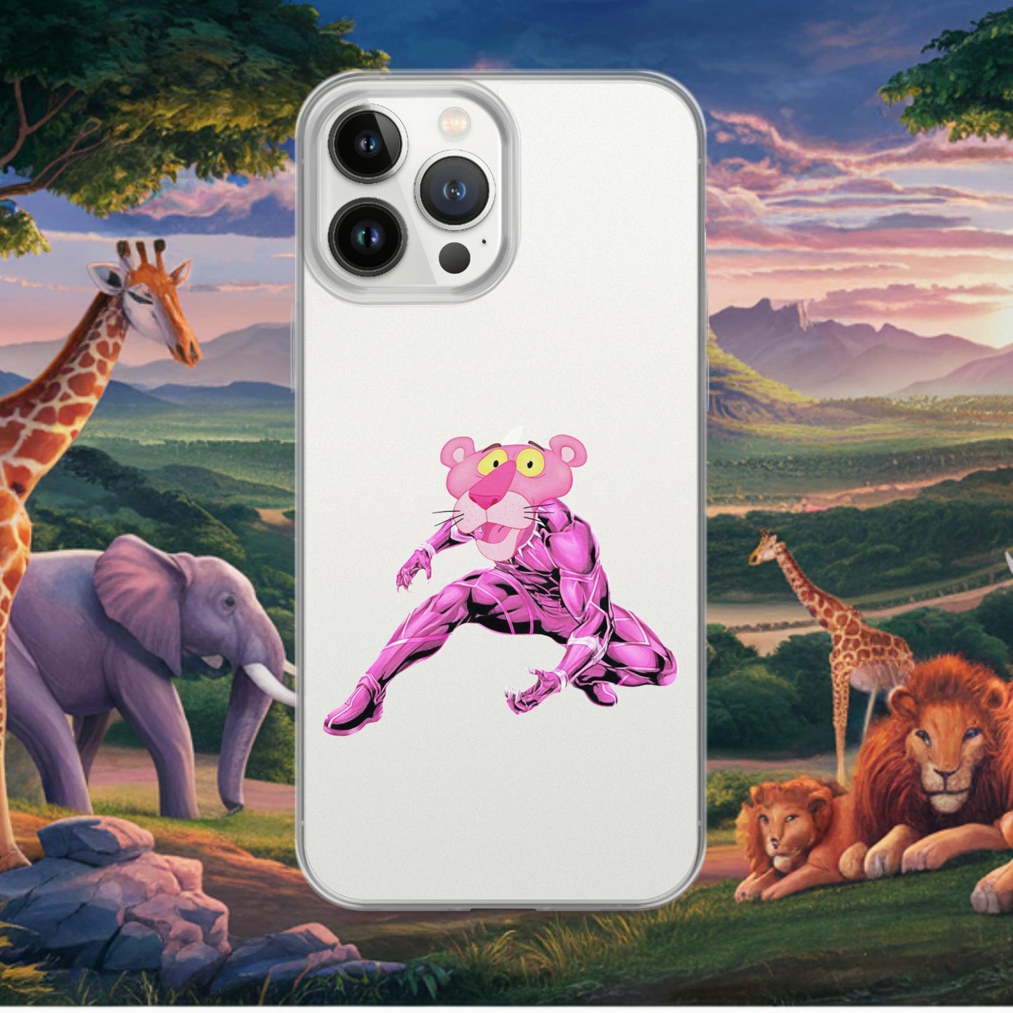 Pink Panther x Black Panther Clear Case for iPhone iPhone 13 Pro Max Mobile Phone Cases Black Panther Movies Pink Panther Superheroes TV Shows Next Cult Brand