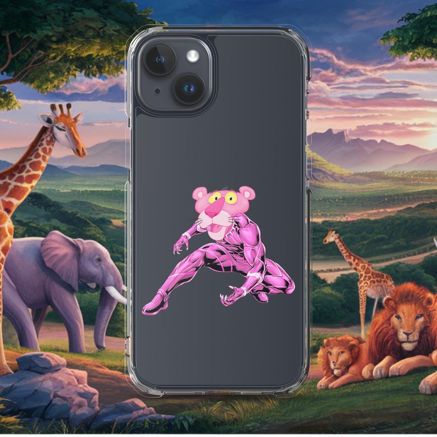 Pink Panther x Black Panther Clear Case for iPhone iPhone 15 Plus Mobile Phone Cases Black Panther Movies Pink Panther Superheroes TV Shows Next Cult Brand