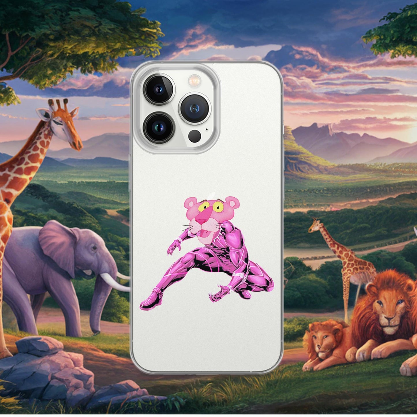 Pink Panther x Black Panther Clear Case for iPhone iPhone 13 Pro Mobile Phone Cases Black Panther Movies Pink Panther Superheroes TV Shows Next Cult Brand