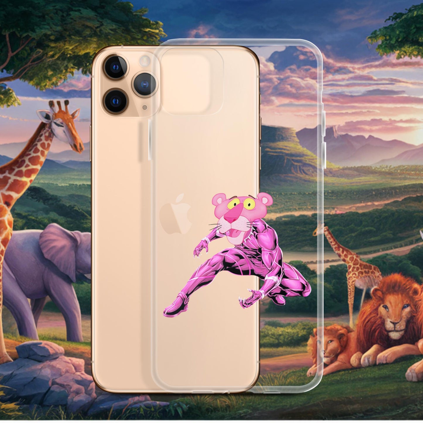 Pink Panther x Black Panther Clear Case for iPhone iPhone 11 Pro Max Mobile Phone Cases Black Panther Movies Pink Panther Superheroes TV Shows Next Cult Brand