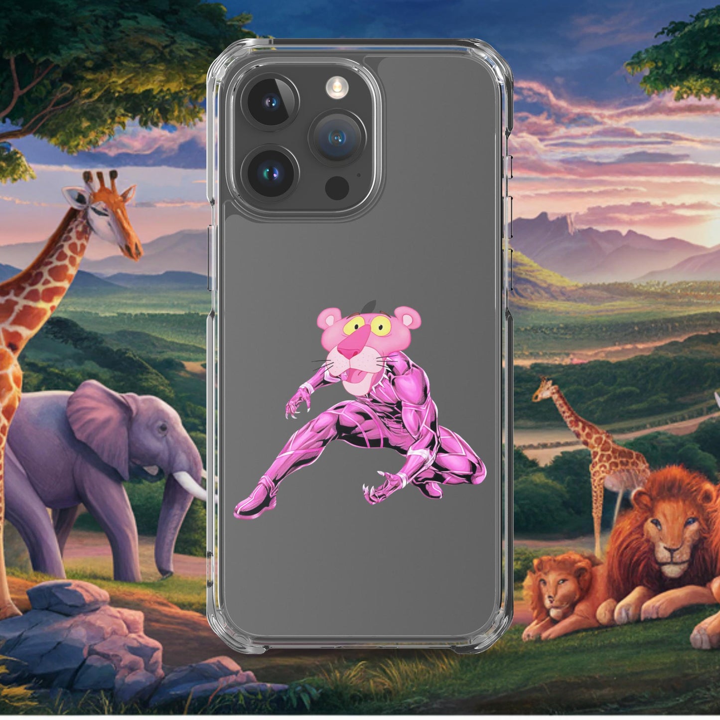 Pink Panther x Black Panther Clear Case for iPhone iPhone 15 Pro Max Mobile Phone Cases Black Panther Movies Pink Panther Superheroes TV Shows Next Cult Brand