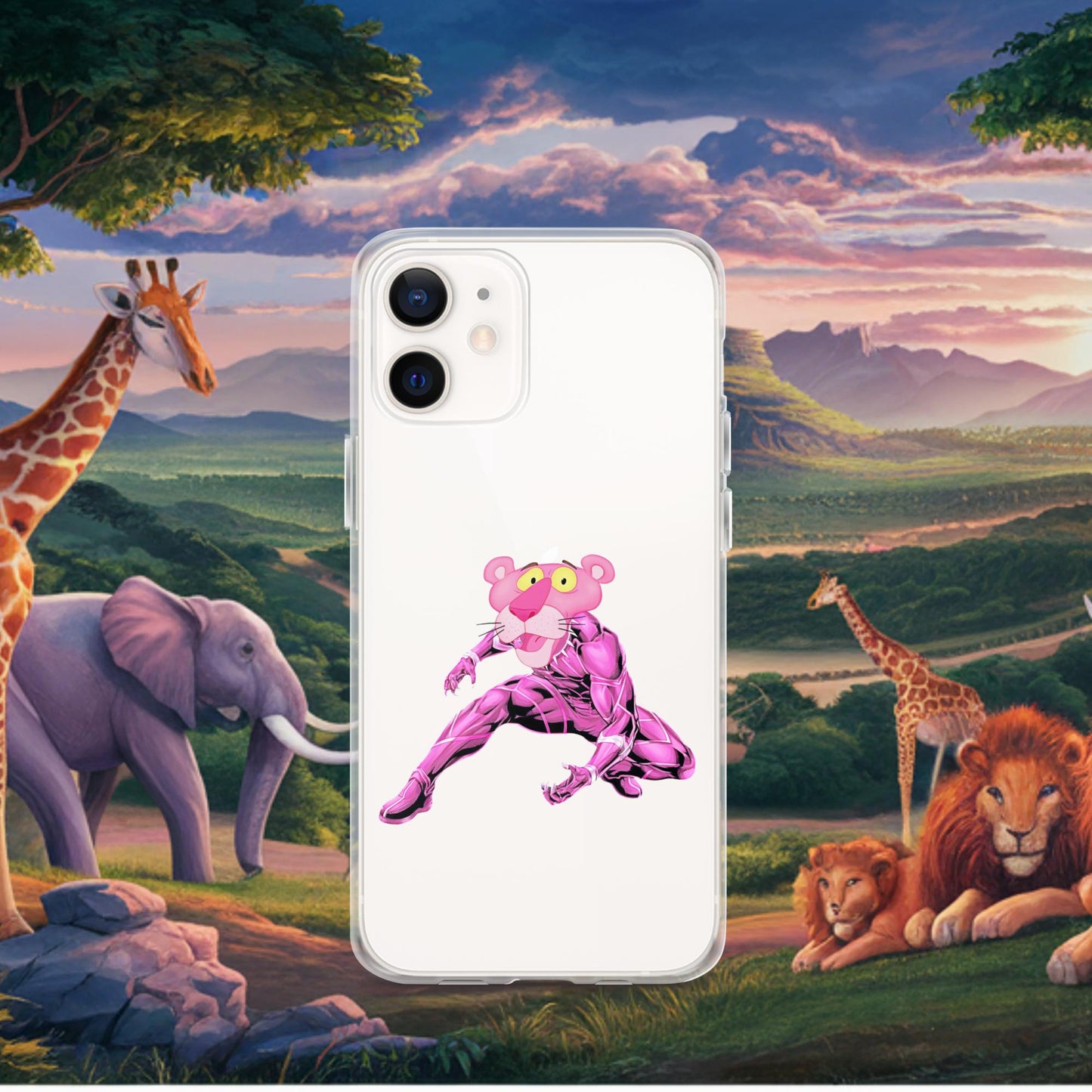 Pink Panther x Black Panther Clear Case for iPhone iPhone 12 mini Mobile Phone Cases Black Panther Movies Pink Panther Superheroes TV Shows Next Cult Brand