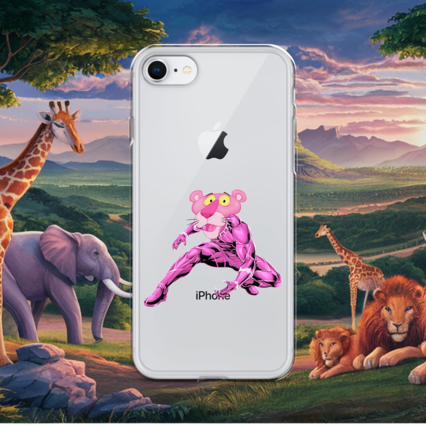 Pink Panther x Black Panther Clear Case for iPhone iPhone 7 8 Mobile Phone Cases Black Panther Movies Pink Panther Superheroes TV Shows Next Cult Brand