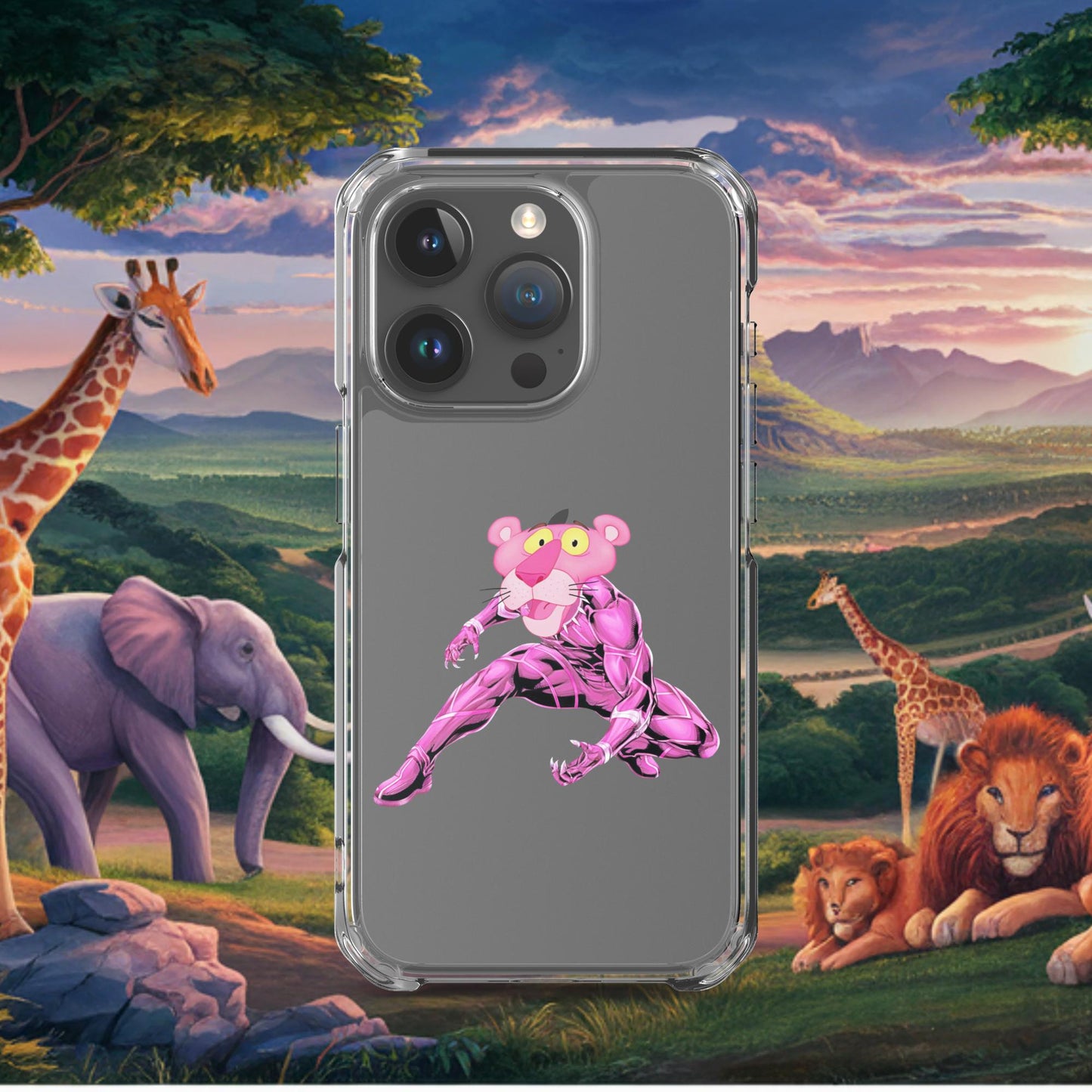 Pink Panther x Black Panther Clear Case for iPhone iPhone 15 Pro Mobile Phone Cases Black Panther Movies Pink Panther Superheroes TV Shows Next Cult Brand