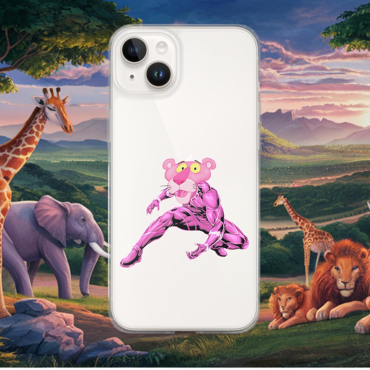 Pink Panther x Black Panther Clear Case for iPhone iPhone 14 Plus Mobile Phone Cases Black Panther Movies Pink Panther Superheroes TV Shows Next Cult Brand