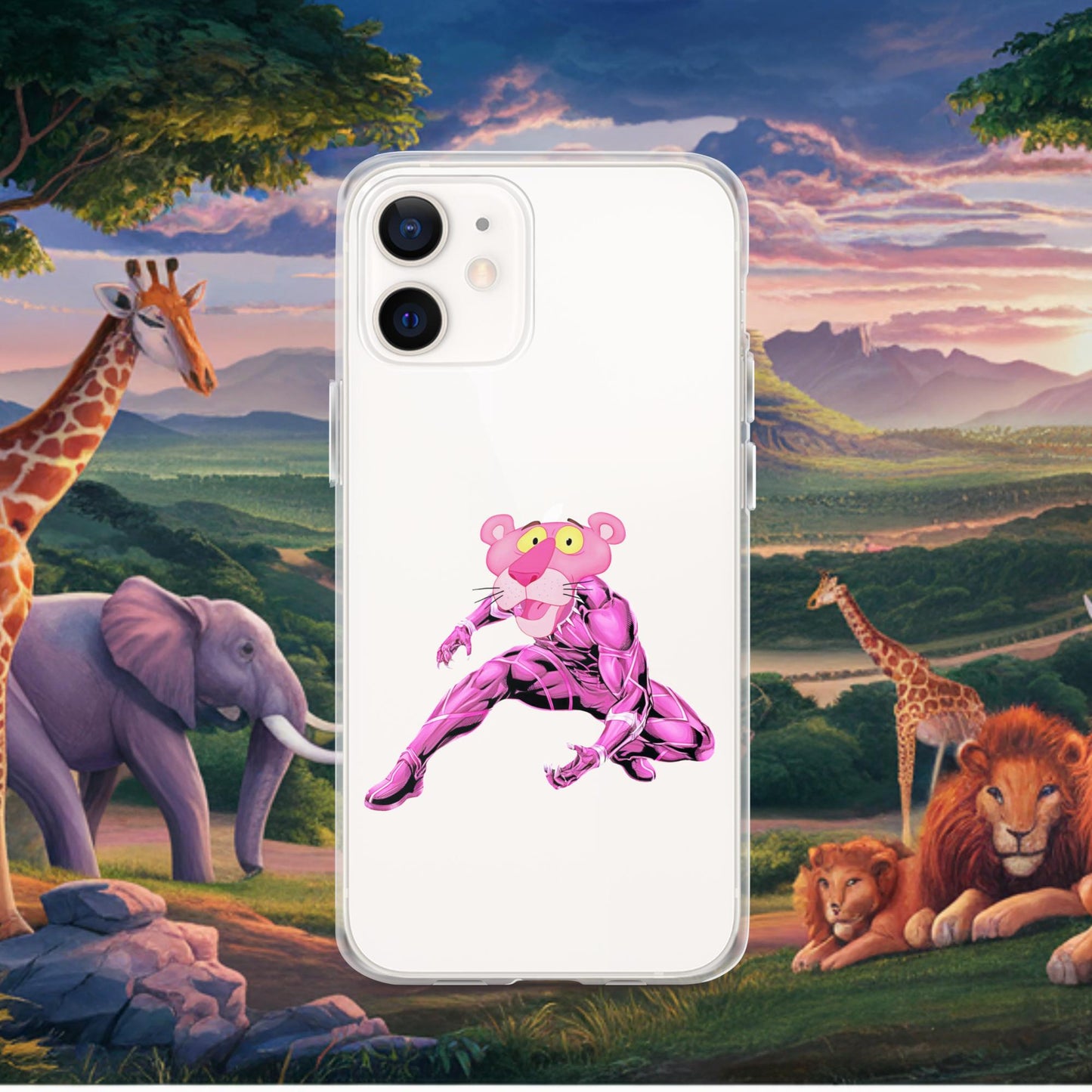 Pink Panther x Black Panther Clear Case for iPhone iPhone 12 Mobile Phone Cases Black Panther Movies Pink Panther Superheroes TV Shows Next Cult Brand