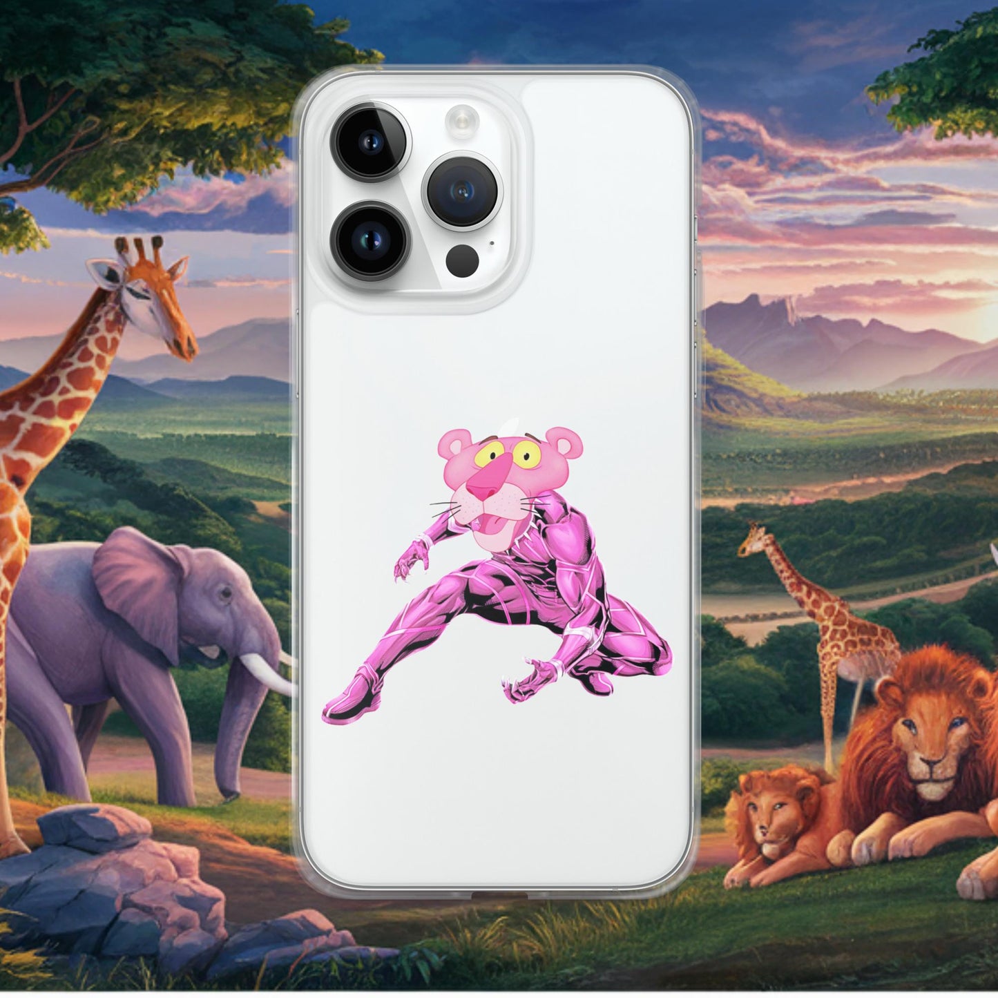 Pink Panther x Black Panther Clear Case for iPhone iPhone 14 Pro Max Mobile Phone Cases Black Panther Movies Pink Panther Superheroes TV Shows Next Cult Brand