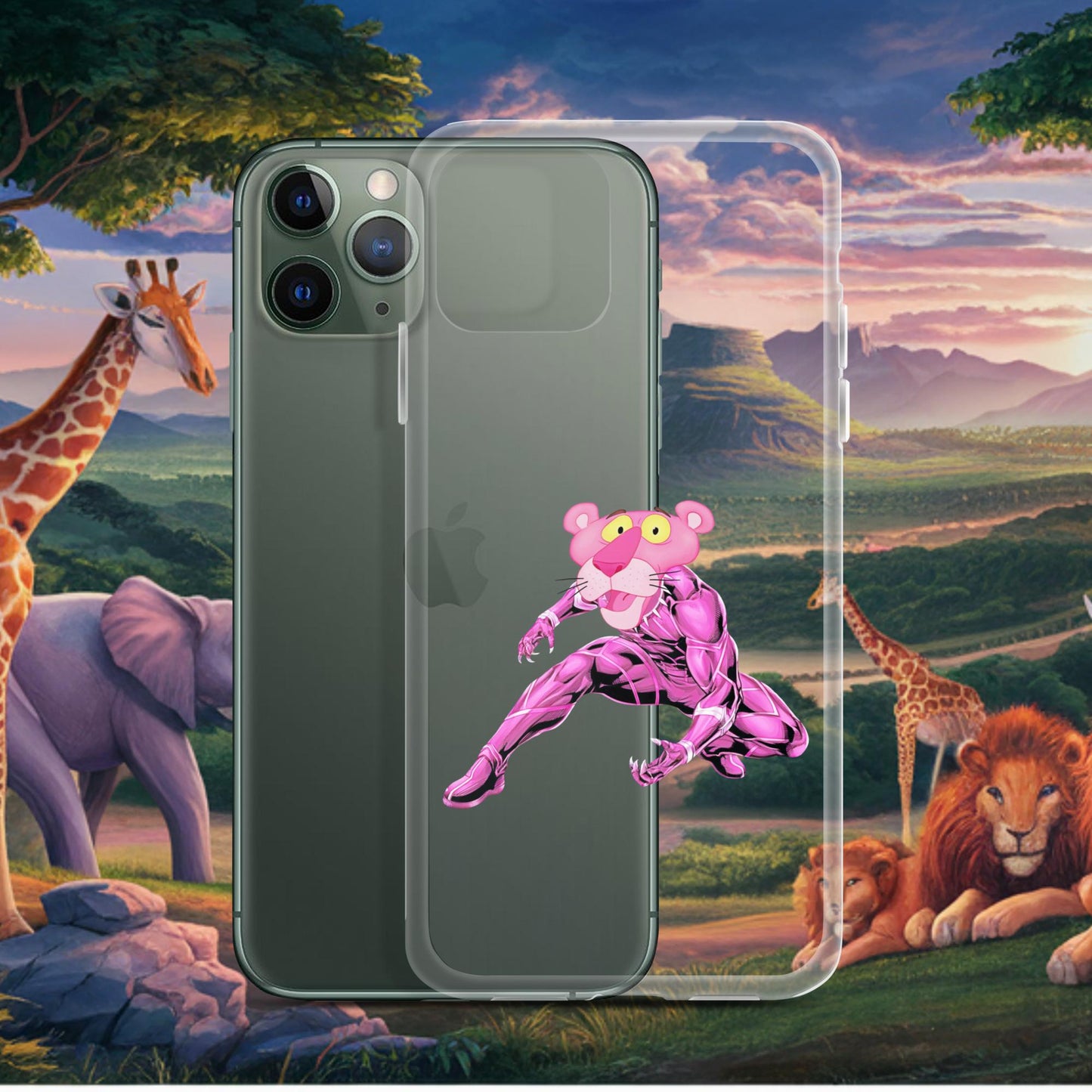 Pink Panther x Black Panther Clear Case for iPhone iPhone 11 Pro Mobile Phone Cases Black Panther Movies Pink Panther Superheroes TV Shows Next Cult Brand