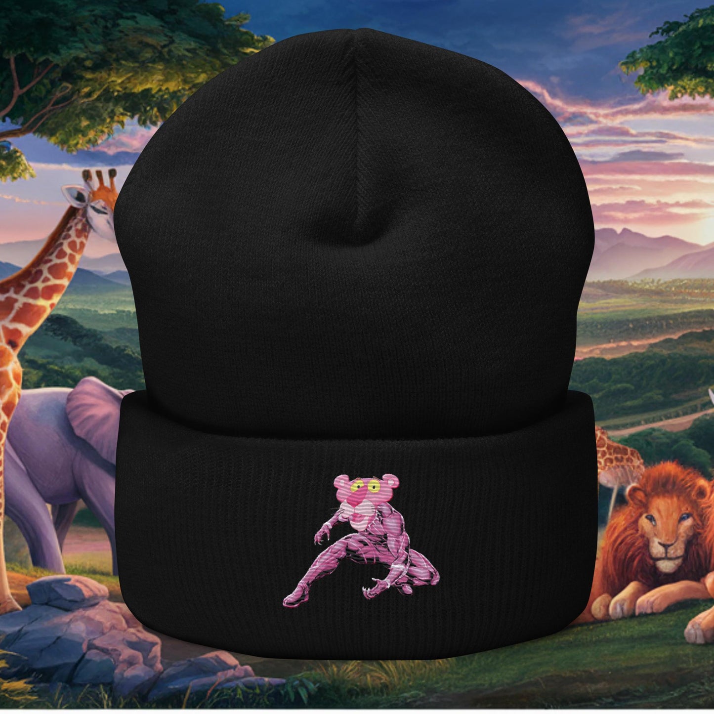 Pink Panther x Black Panther Cuffed Beanie Black Hats Black Panther Movies Pink Panther Superheroes TV Shows Next Cult Brand