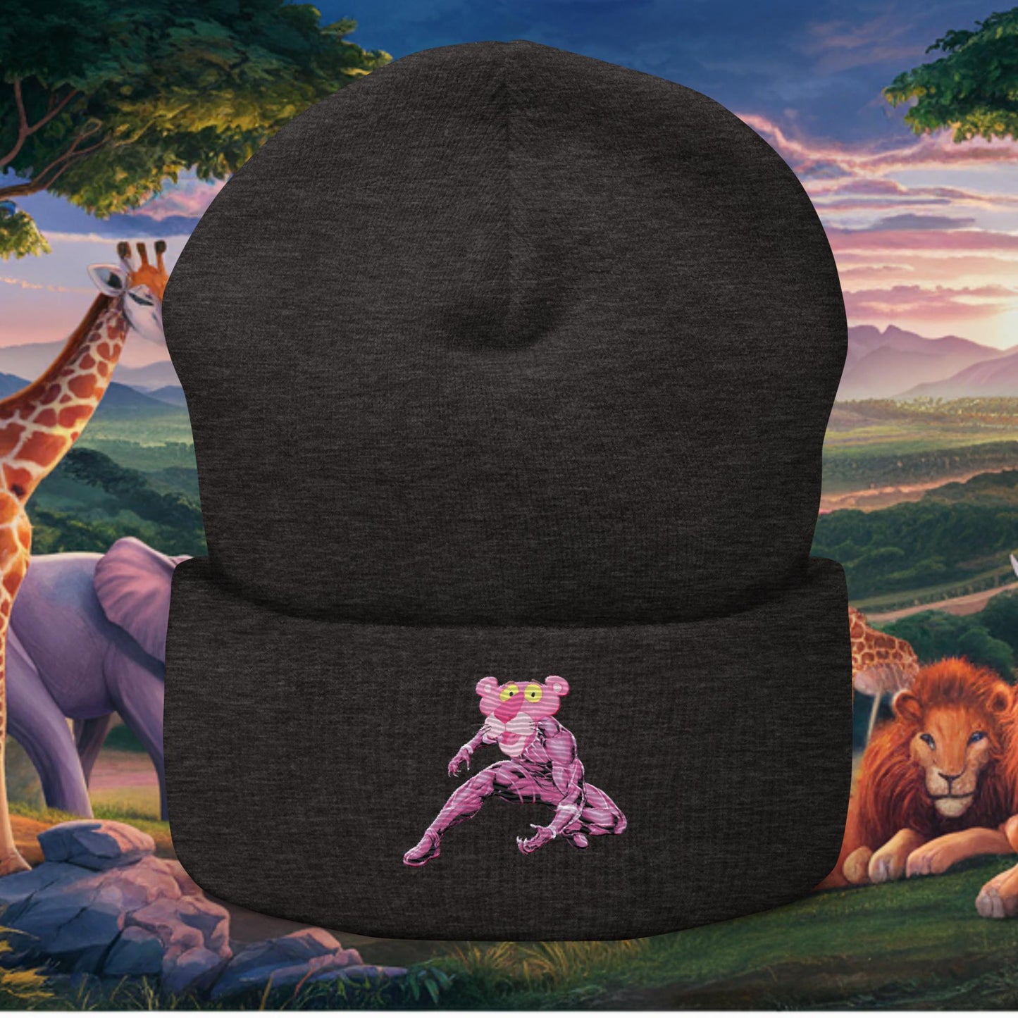 Pink Panther x Black Panther Cuffed Beanie Dark Grey Hats Avengers Black Panther Movies Pink Panther Superheroes TV Shows Next Cult Brand