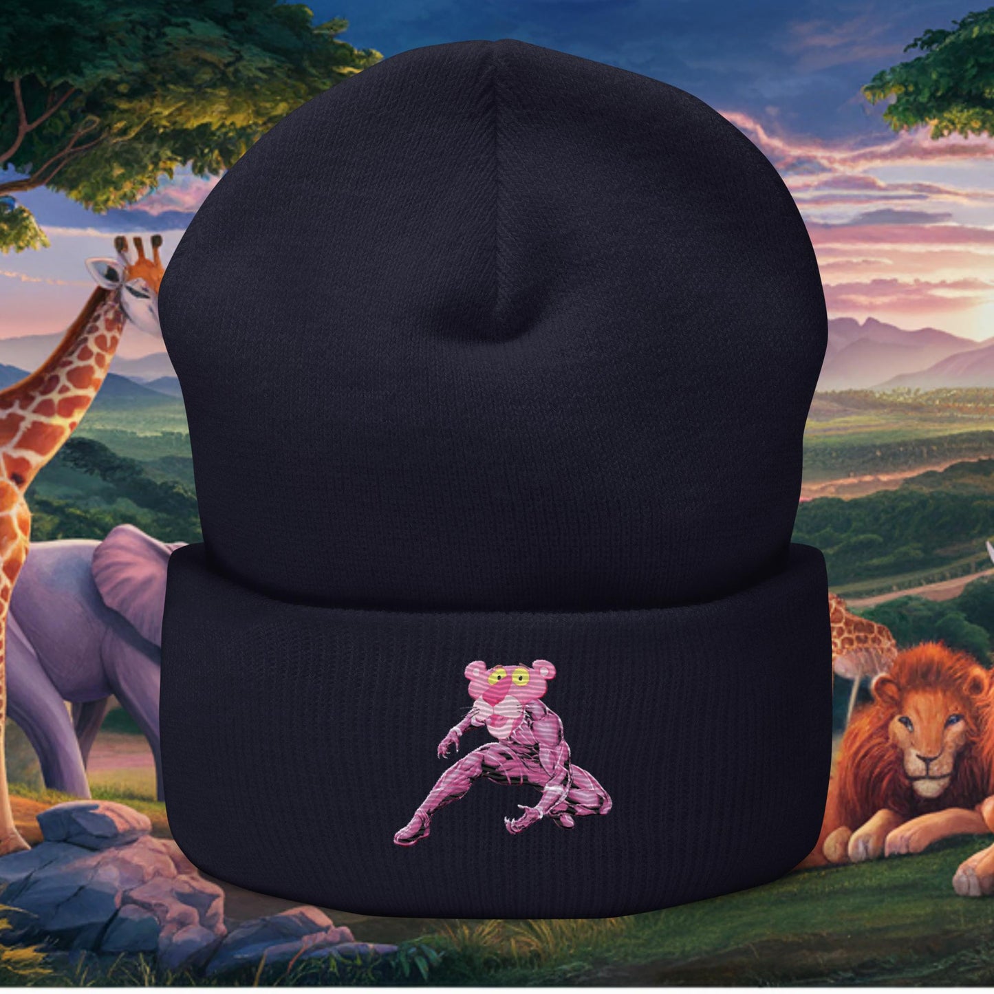 Pink Panther x Black Panther Cuffed Beanie Navy Hats Avengers Black Panther Movies Pink Panther Superheroes TV Shows Next Cult Brand