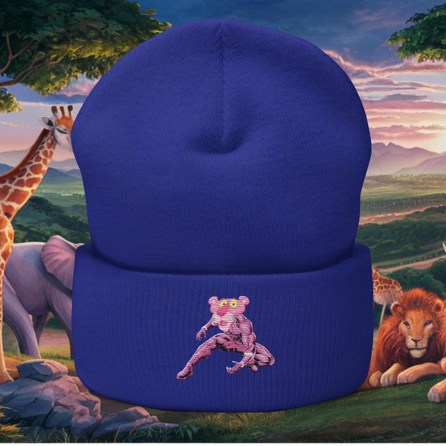 Pink Panther x Black Panther Cuffed Beanie Royal Hats Avengers Black Panther Movies Pink Panther Superheroes TV Shows Next Cult Brand