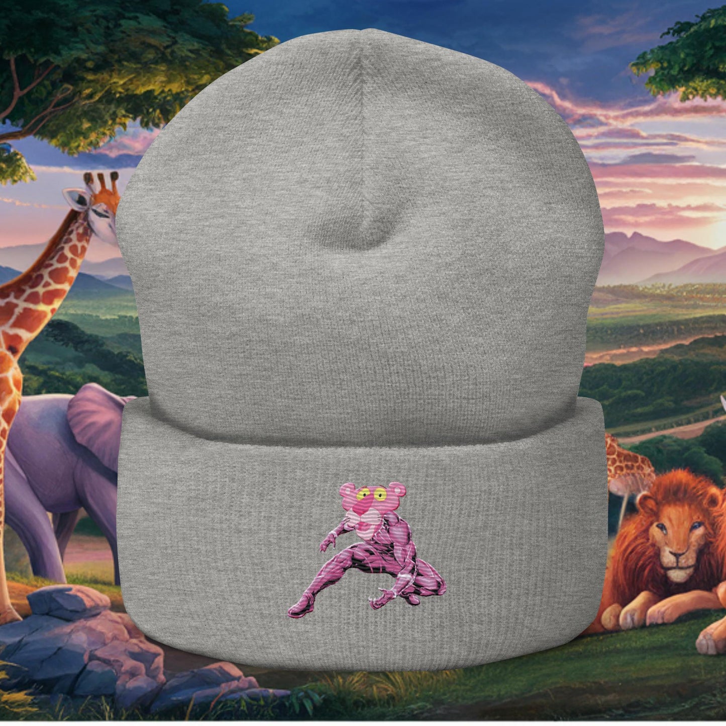 Pink Panther x Black Panther Cuffed Beanie Heather Grey Hats Black Panther Movies Pink Panther Superheroes TV Shows Next Cult Brand