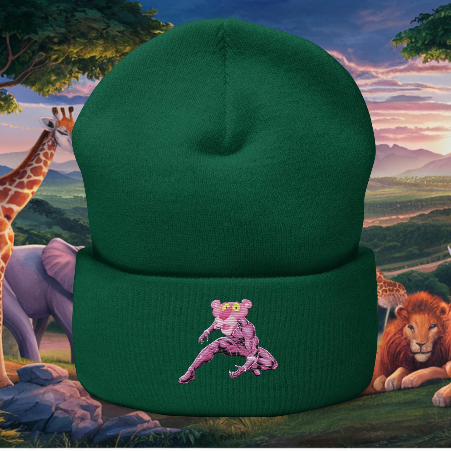 Pink Panther x Black Panther Cuffed Beanie Spruce Hats Black Panther Movies Pink Panther Superheroes TV Shows Next Cult Brand