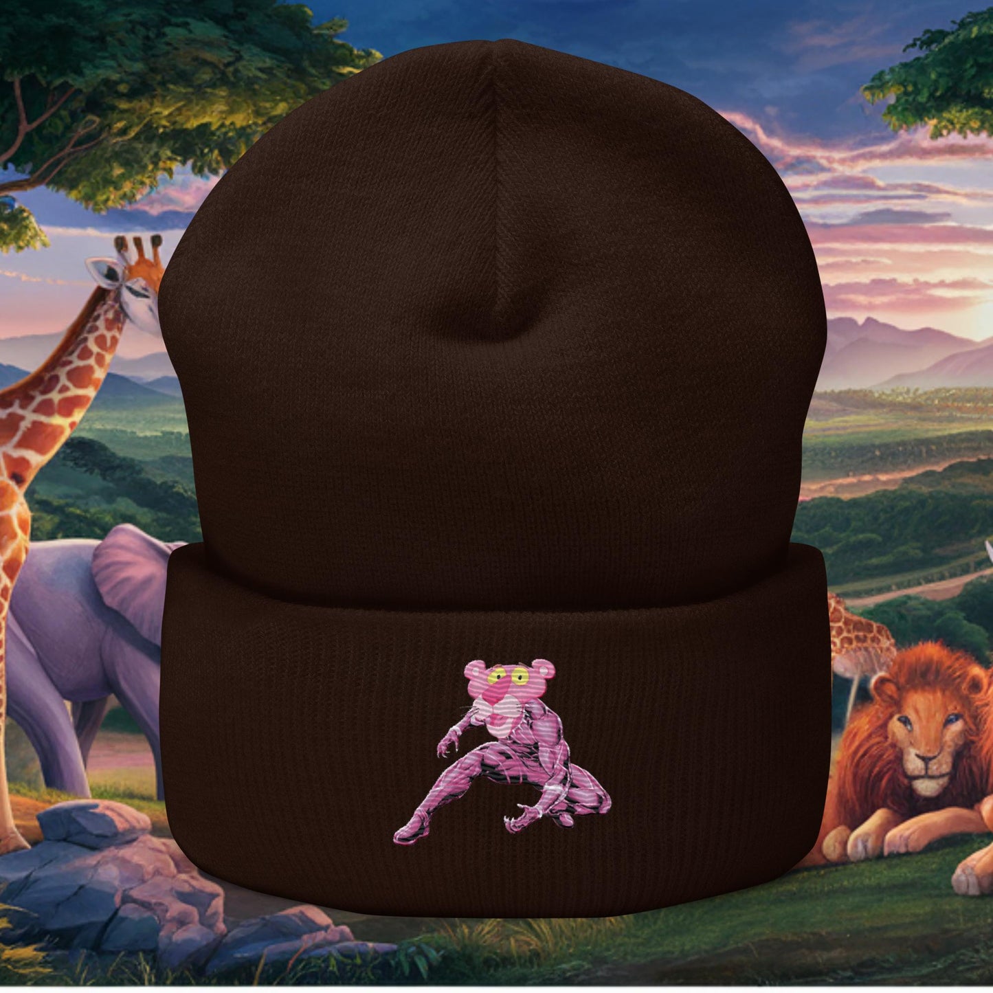 Pink Panther x Black Panther Cuffed Beanie Brown Hats Black Panther Movies Pink Panther Superheroes TV Shows Next Cult Brand