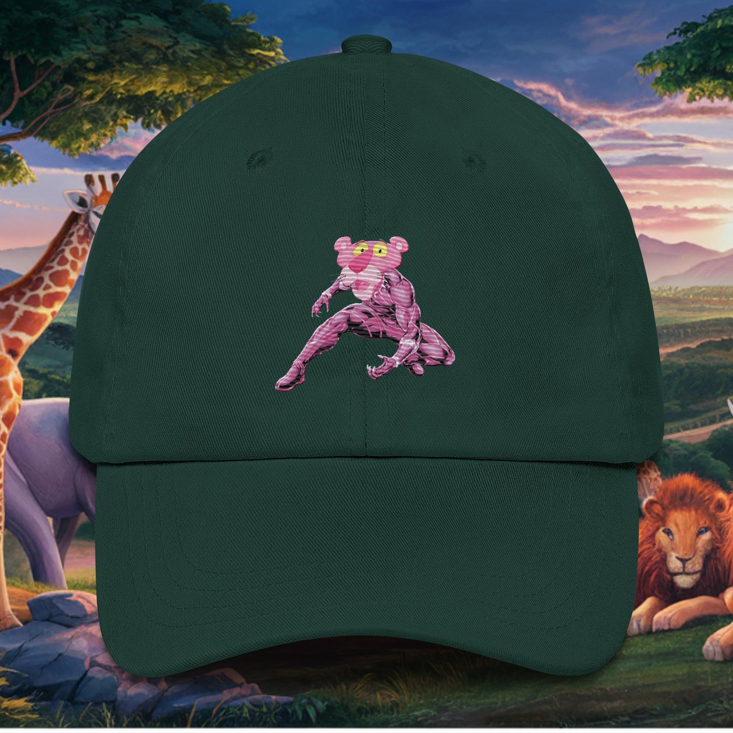 Pink Panther x Black Panther Dad hat Spruce Hats Avengers Black Panther Movies Pink Panther Superheroes TV Shows Next Cult Brand