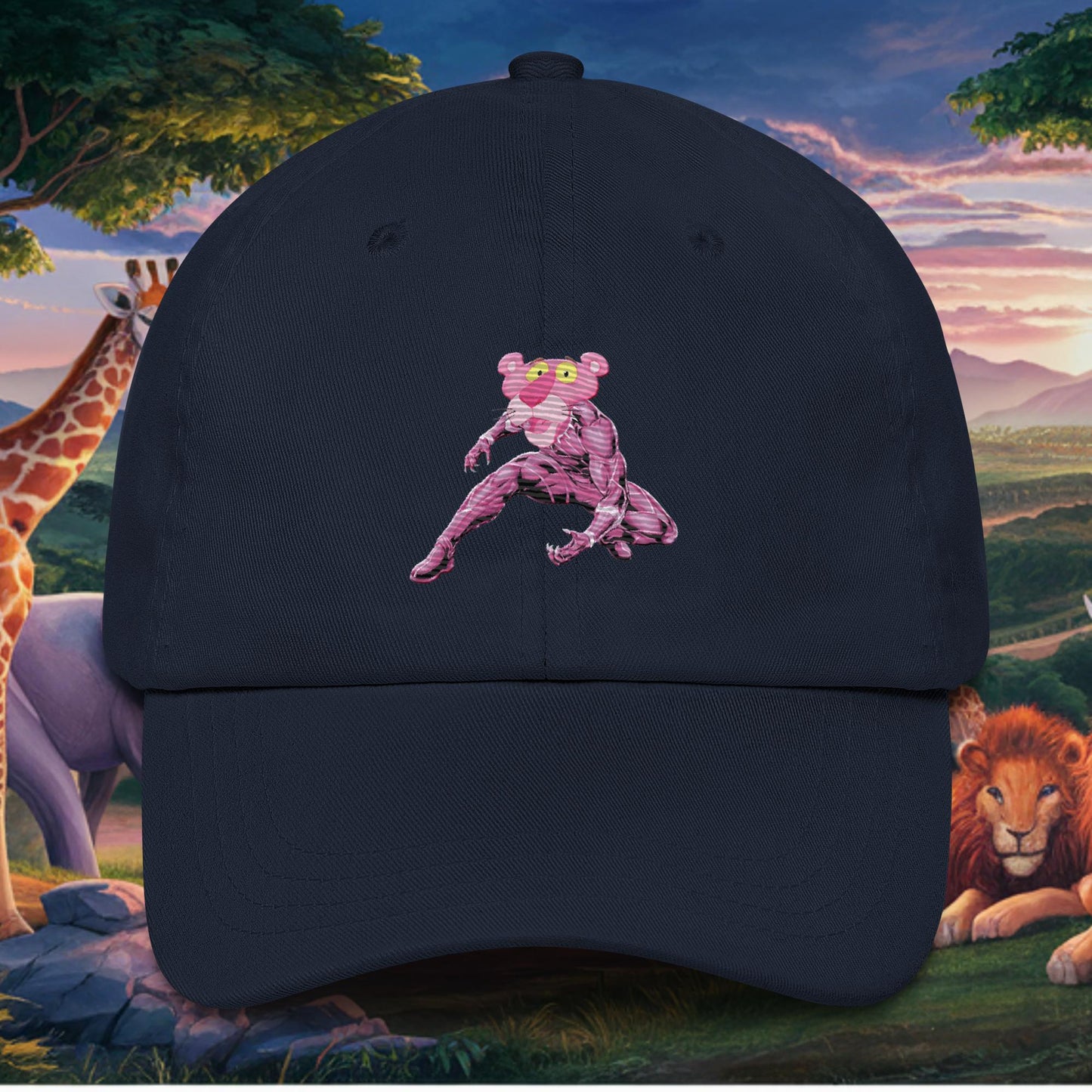 Pink Panther x Black Panther Dad hat Navy Hats Black Panther Movies Pink Panther Superheroes TV Shows Next Cult Brand