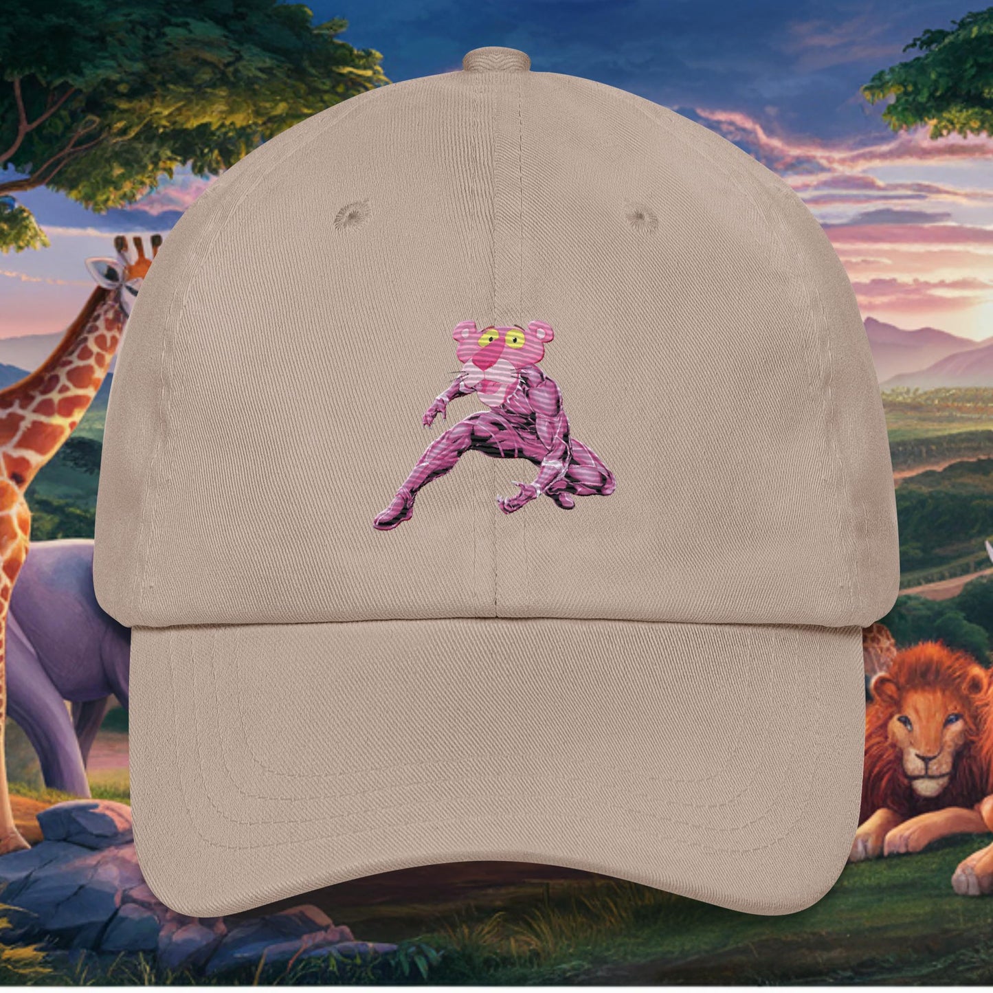 Pink Panther x Black Panther Dad hat Stone Hats Black Panther Movies Pink Panther Superheroes TV Shows Next Cult Brand