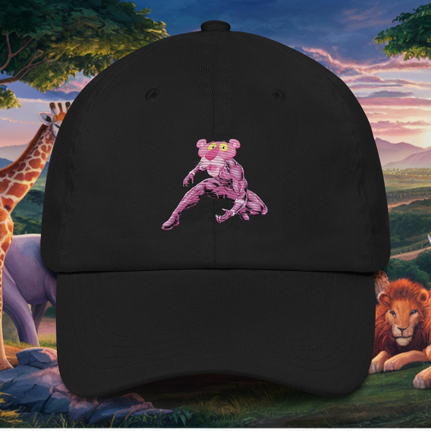 Pink Panther x Black Panther Dad hat Black Hats Black Panther Movies Pink Panther Superheroes TV Shows Next Cult Brand