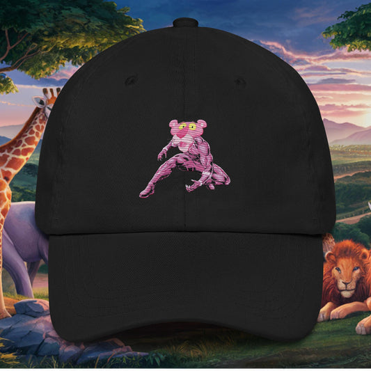 Pink Panther x Black Panther Dad hat Black Hats Avengers Black Panther Movies Pink Panther Superheroes TV Shows Next Cult Brand