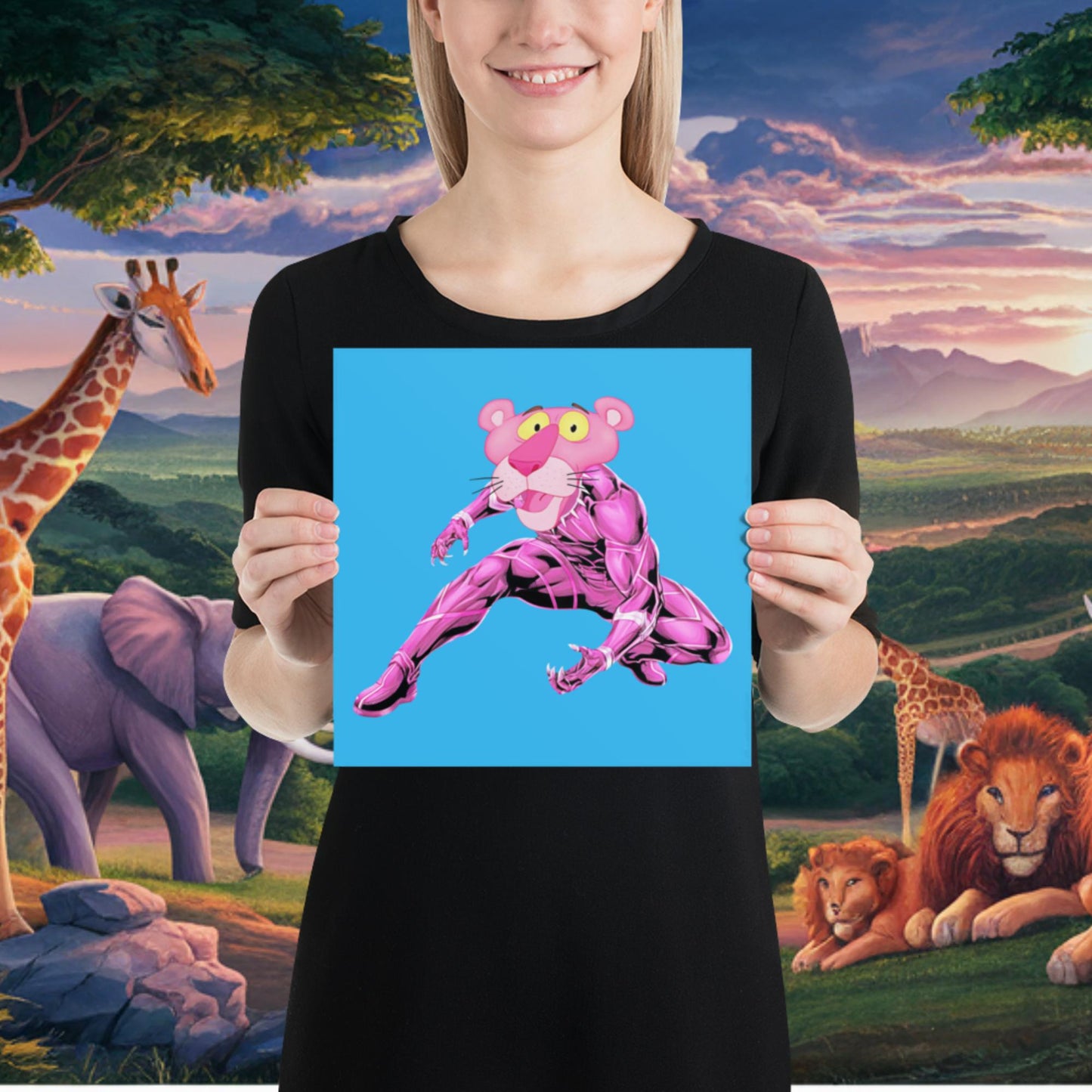 Pink Panther x Black Panther Poster 10″×10″ Posters Black Panther Movies Pink Panther Superheroes TV Shows Next Cult Brand