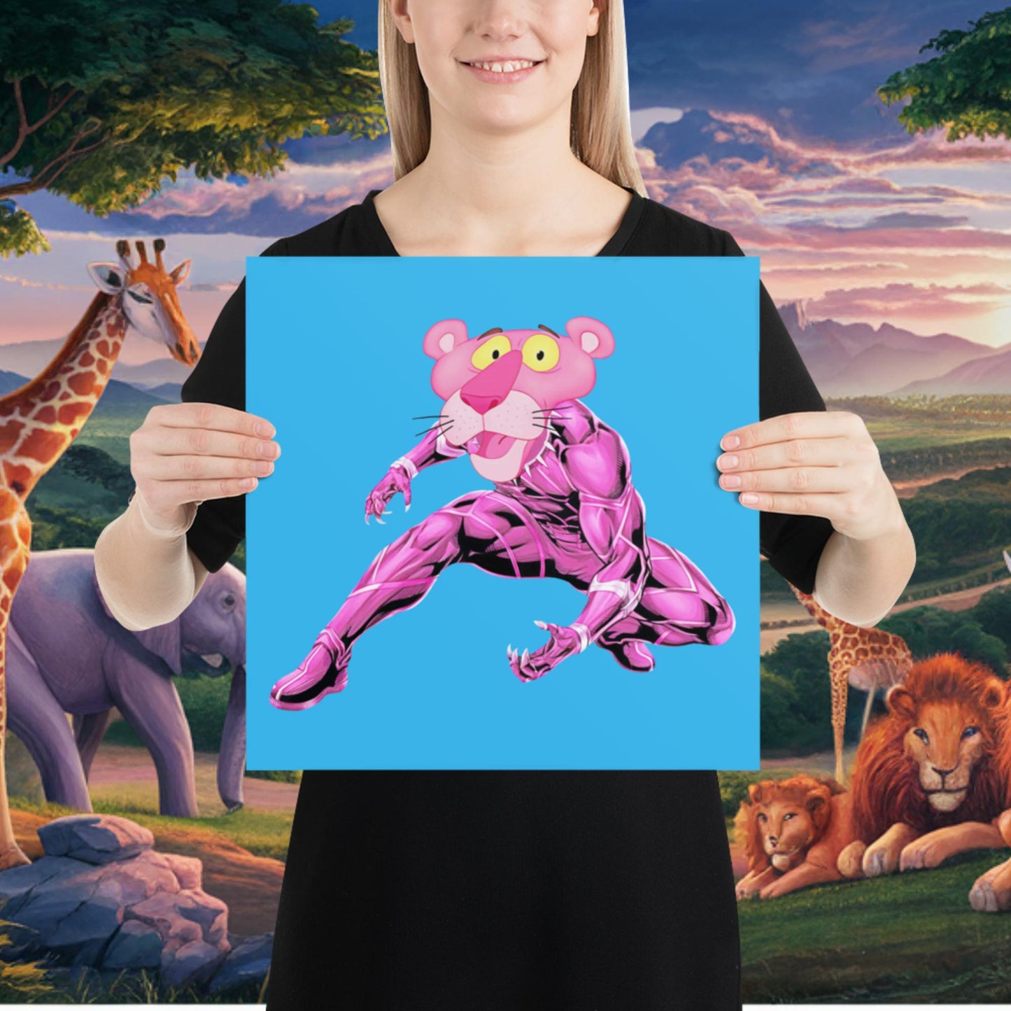 Pink Panther x Black Panther Poster 14″×14″ Posters Black Panther Movies Pink Panther Superheroes TV Shows Next Cult Brand