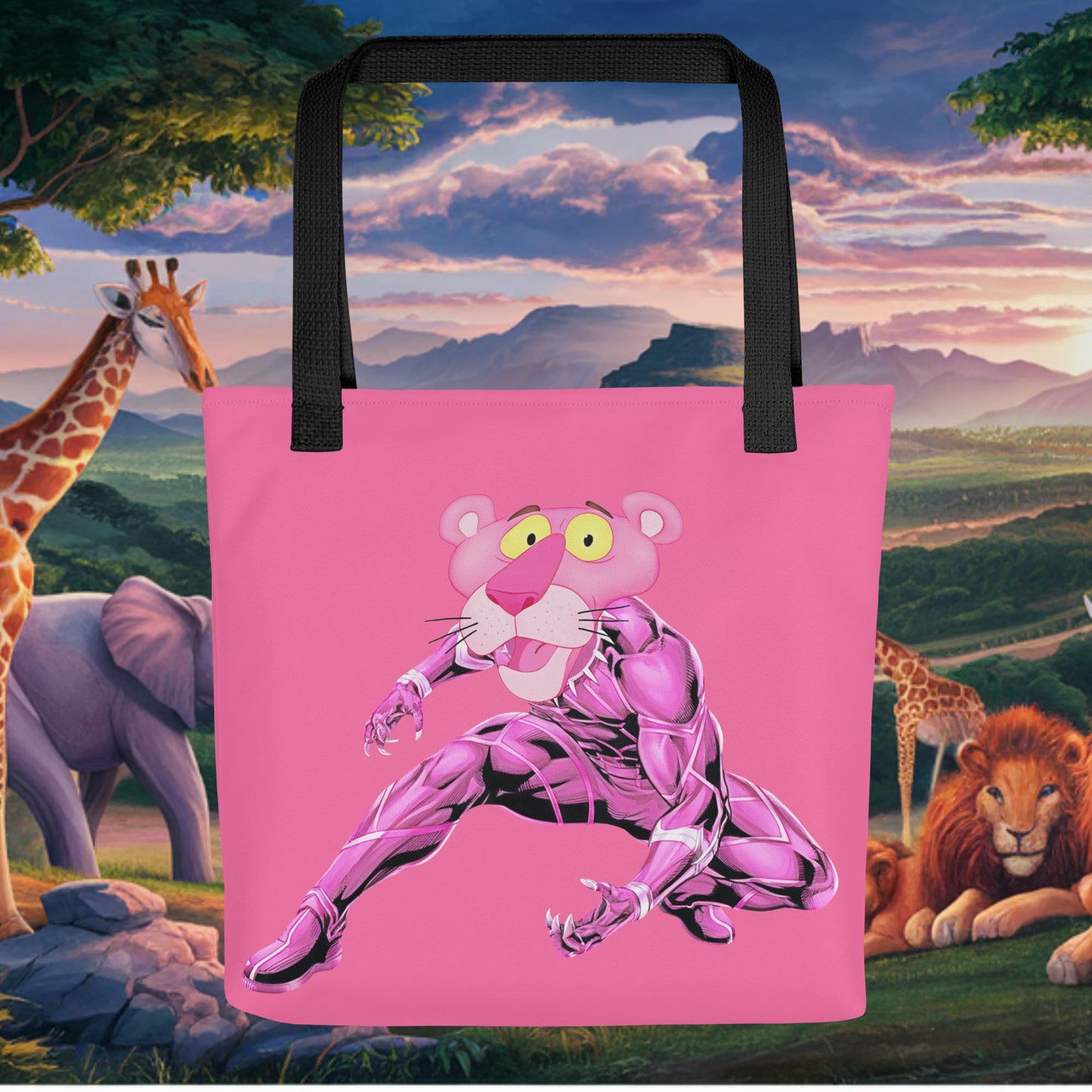 Pink Panther x Black Panther Tote bag Default Title Bags Black Panther Movies Pink Panther Superheroes TV Shows Next Cult Brand
