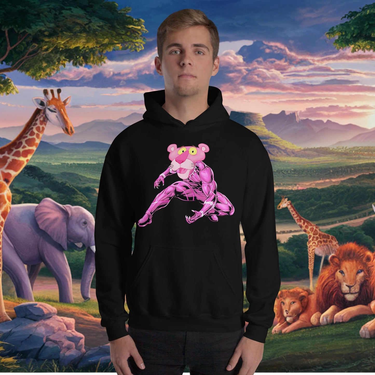 Pink Panther x Black Panther Unisex Hoodie Black Hoodies Avengers Black Panther Movies Pink Panther Superheroes TV Shows Next Cult Brand
