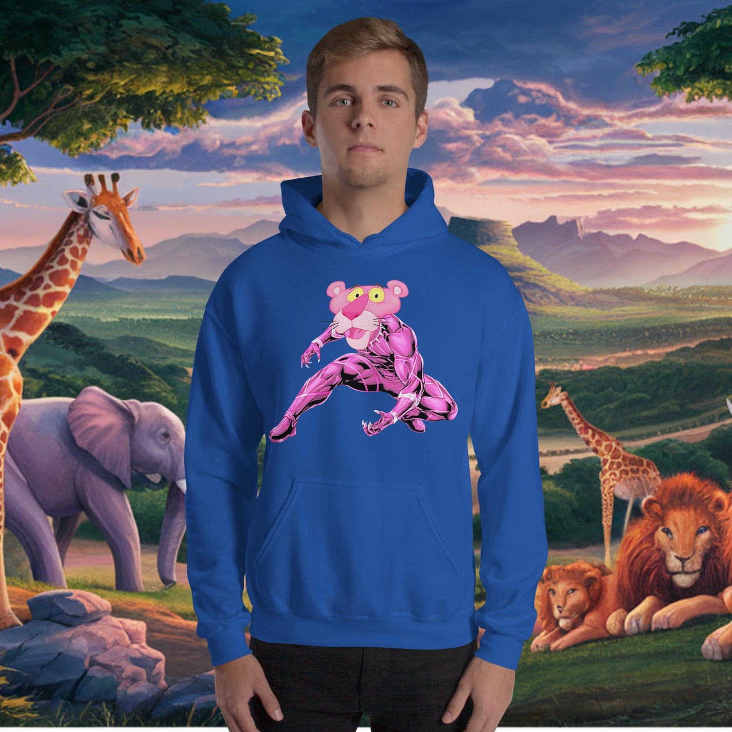 Pink Panther x Black Panther Unisex Hoodie Royal Hoodies Avengers Black Panther Movies Pink Panther Superheroes TV Shows Next Cult Brand