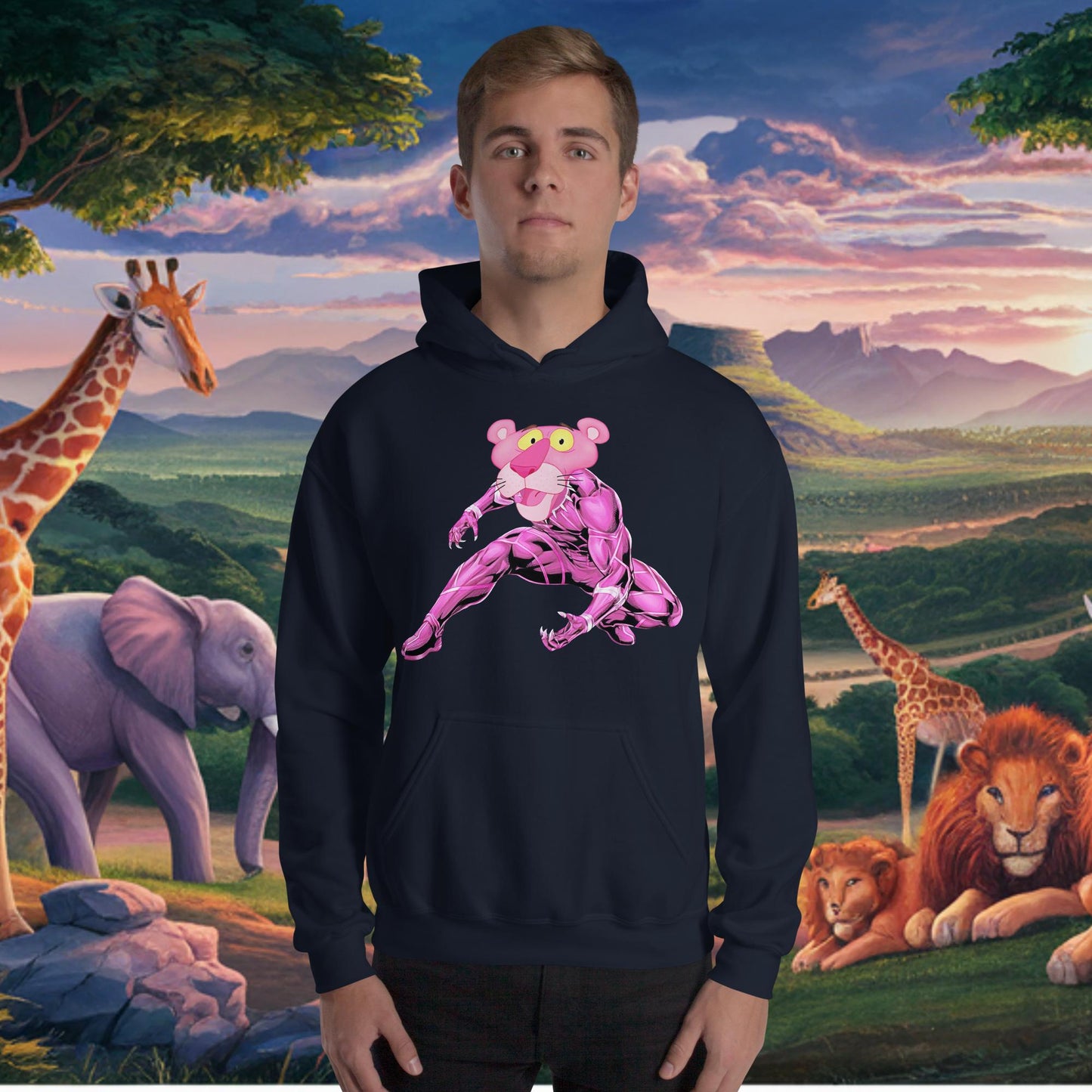 Pink Panther x Black Panther Unisex Hoodie Navy Hoodies Avengers Black Panther Movies Pink Panther Superheroes TV Shows Next Cult Brand