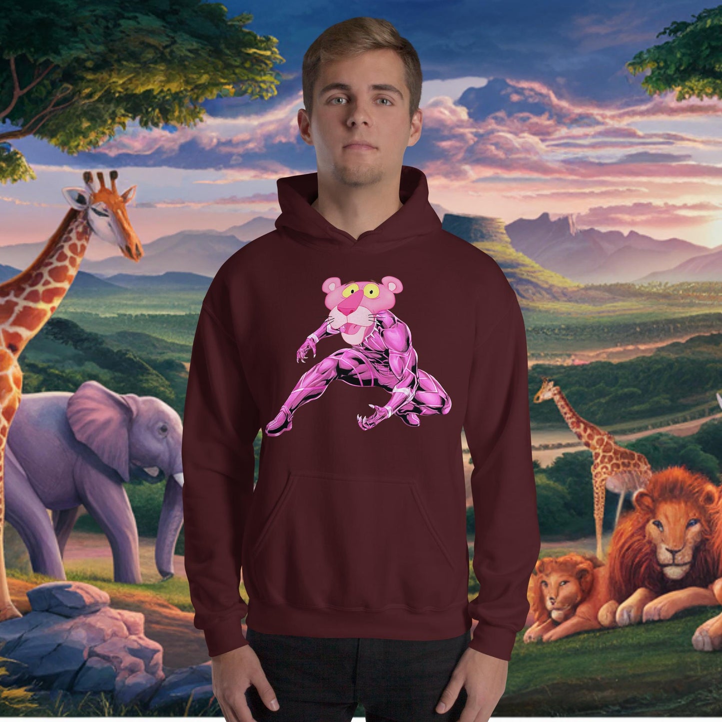 Pink Panther x Black Panther Unisex Hoodie Maroon Hoodies Avengers Black Panther Movies Pink Panther Superheroes TV Shows Next Cult Brand