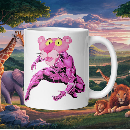 Pink Panther x Black Panther White glossy mug Default Title Mugs Avengers Black Panther Movies Pink Panther Superheroes TV Shows Next Cult Brand