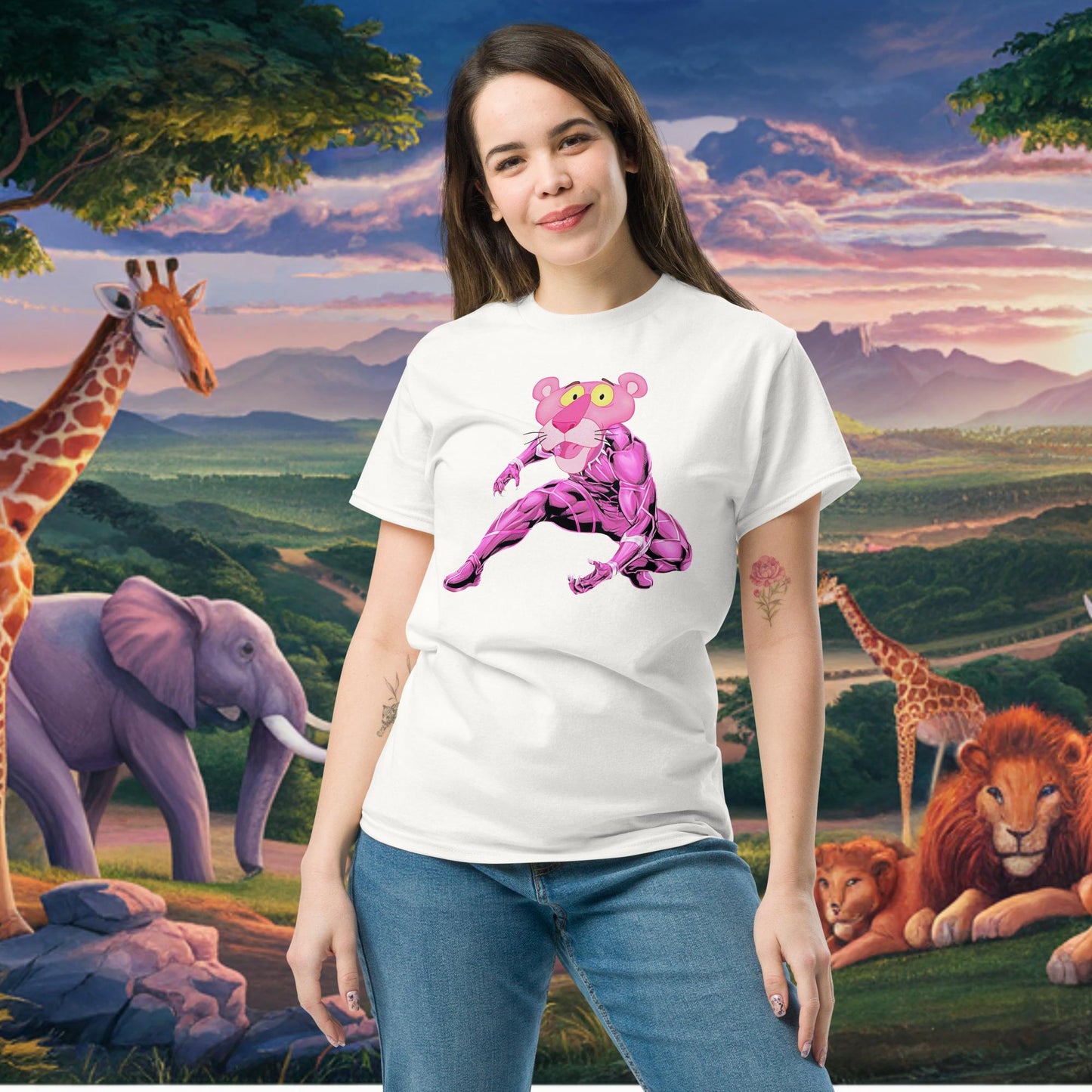 Pink Panther x Black Panther tee White T-shirts Black Panther Movies Pink Panther Superheroes TV Shows Next Cult Brand