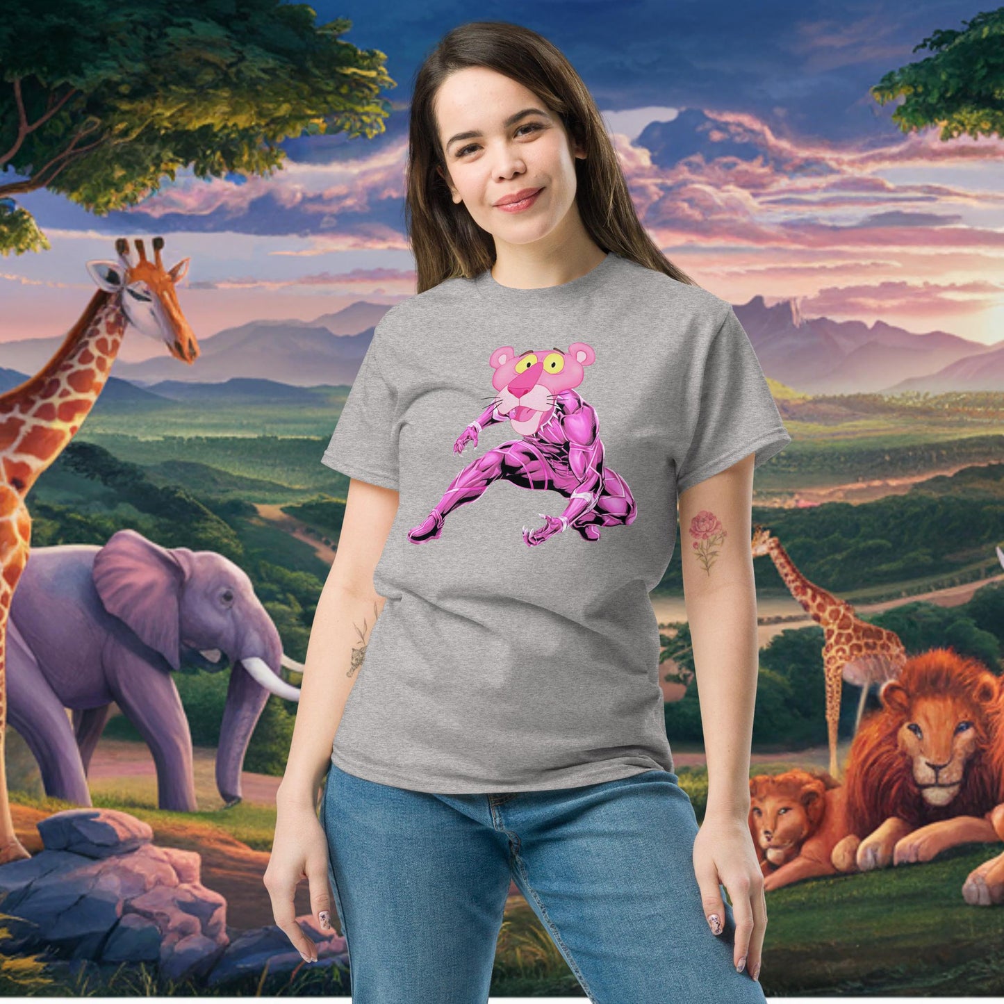 Pink Panther x Black Panther tee Sport Grey T-shirts Avengers Black Panther Movies Pink Panther Superheroes TV Shows Next Cult Brand