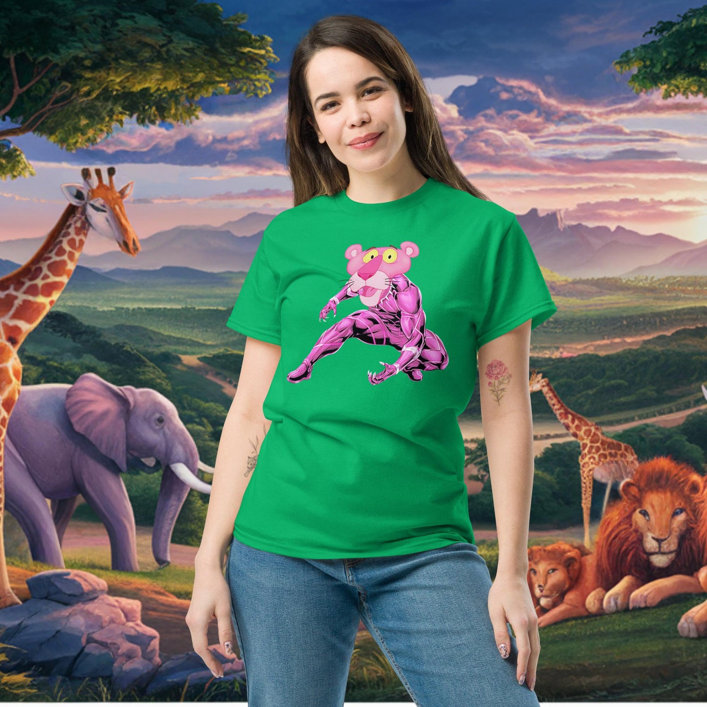 Pink Panther x Black Panther tee Irish Green T-shirts Black Panther Movies Pink Panther Superheroes TV Shows Next Cult Brand