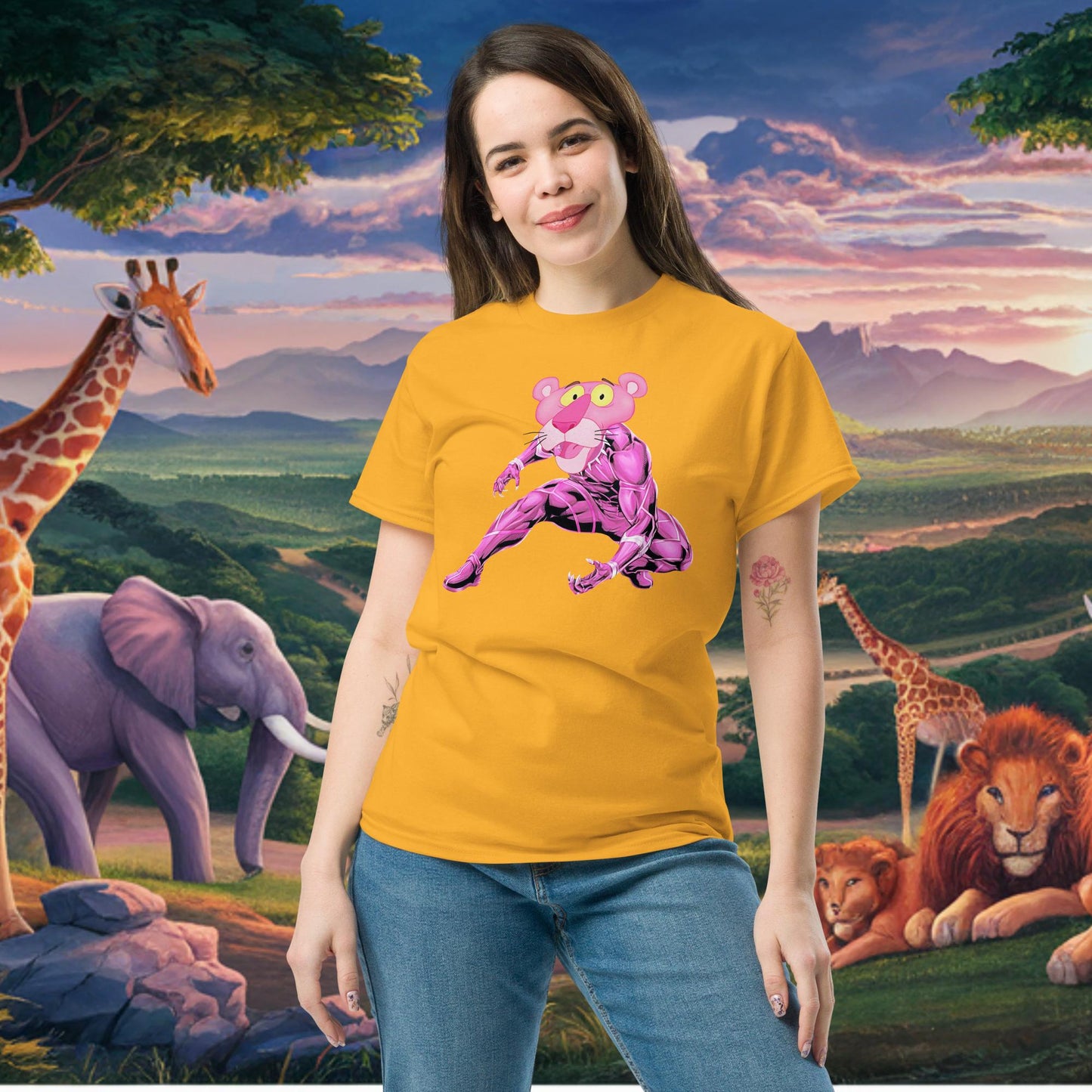Pink Panther x Black Panther tee Gold T-shirts Avengers Black Panther Movies Pink Panther Superheroes TV Shows Next Cult Brand