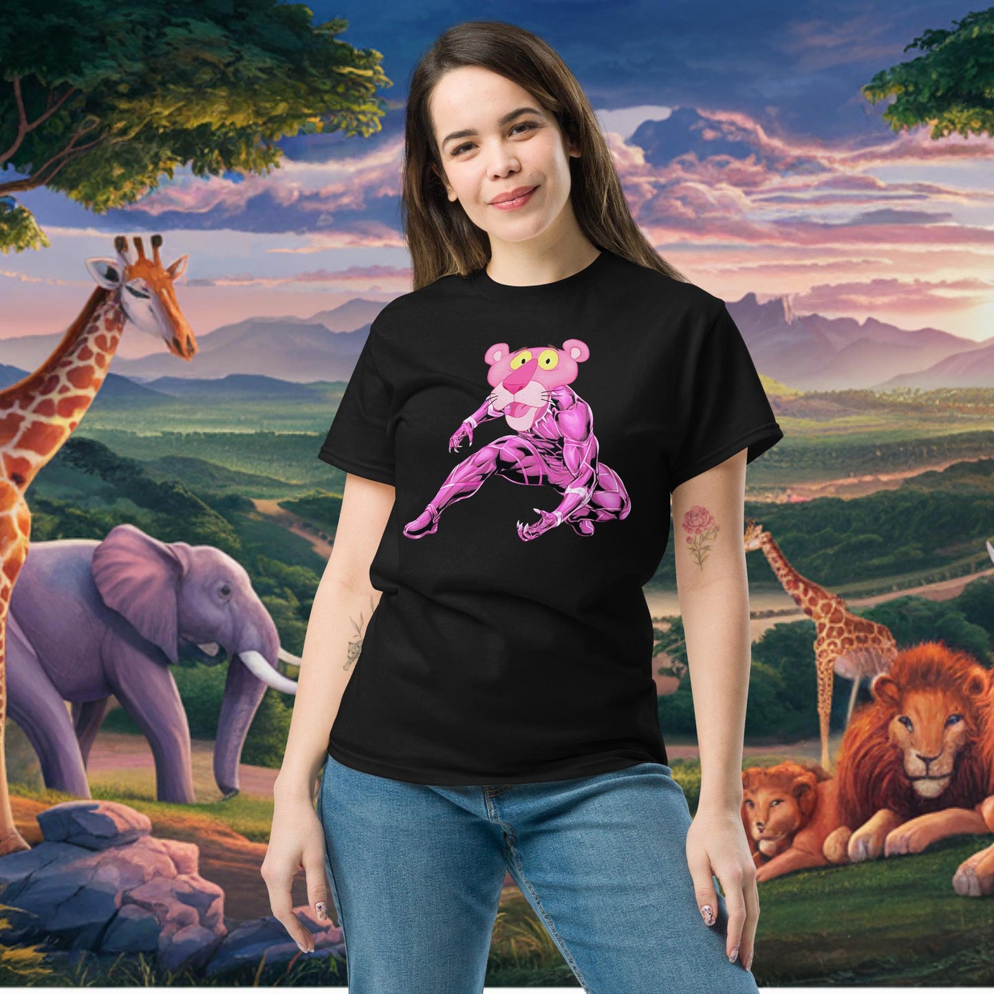 Pink Panther x Black Panther tee Black T-shirts Black Panther Movies Pink Panther Superheroes TV Shows Next Cult Brand