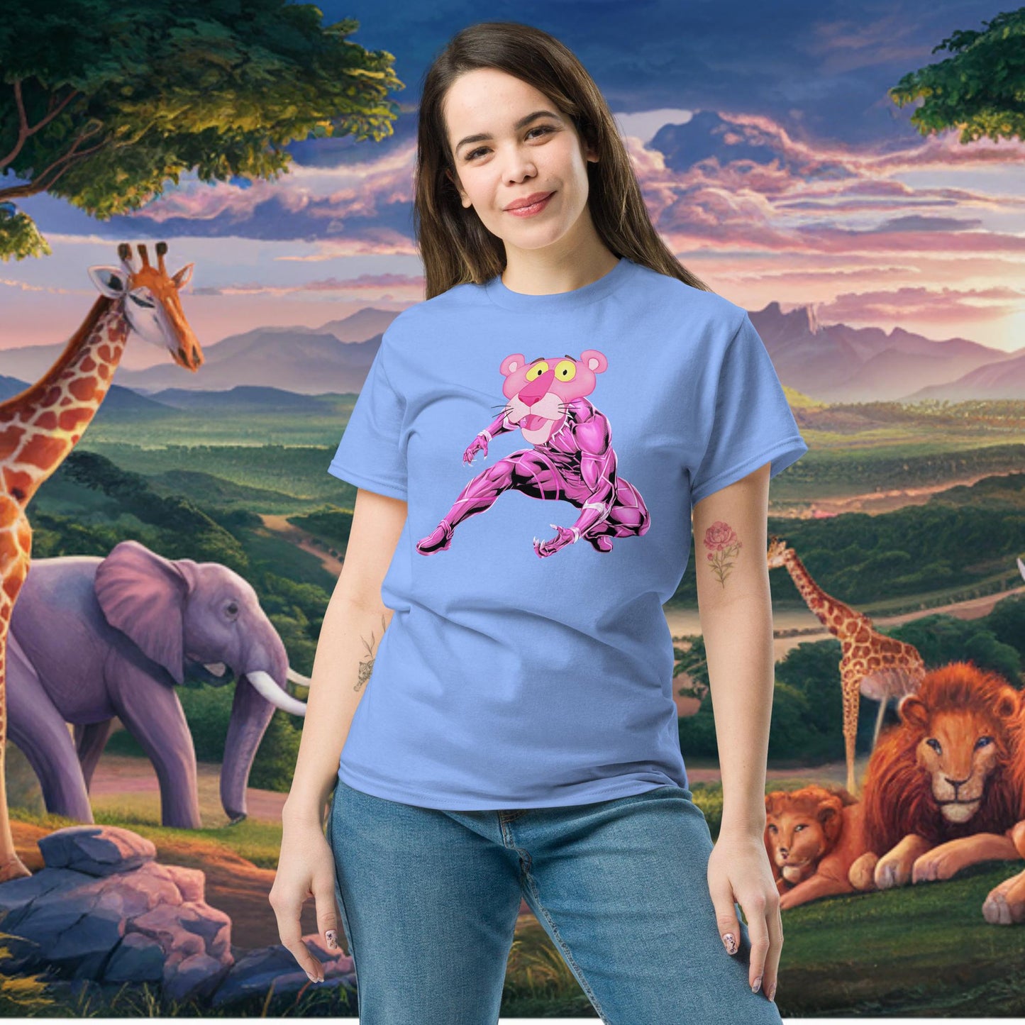 Pink Panther x Black Panther tee Carolina Blue T-shirts Black Panther Movies Pink Panther Superheroes TV Shows Next Cult Brand