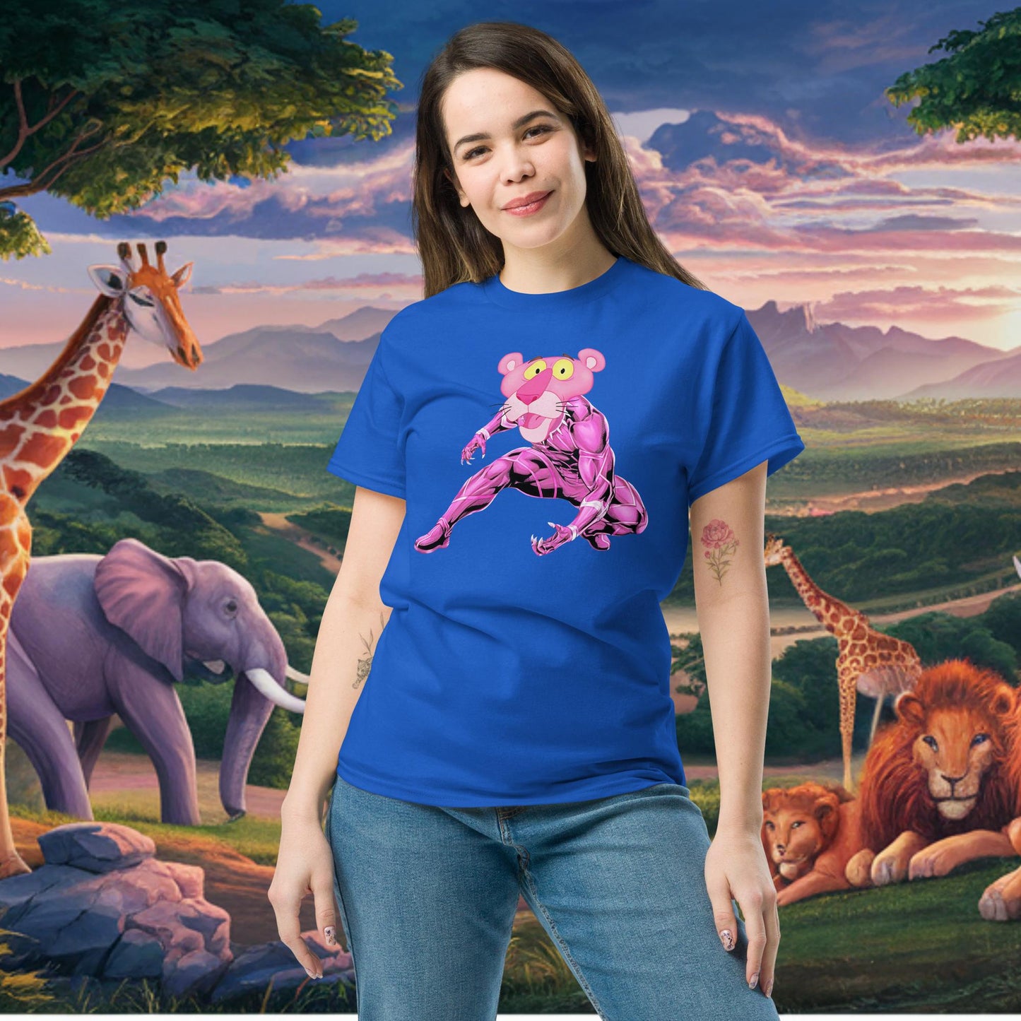 Pink Panther x Black Panther tee Royal T-shirts Black Panther Movies Pink Panther Superheroes TV Shows Next Cult Brand