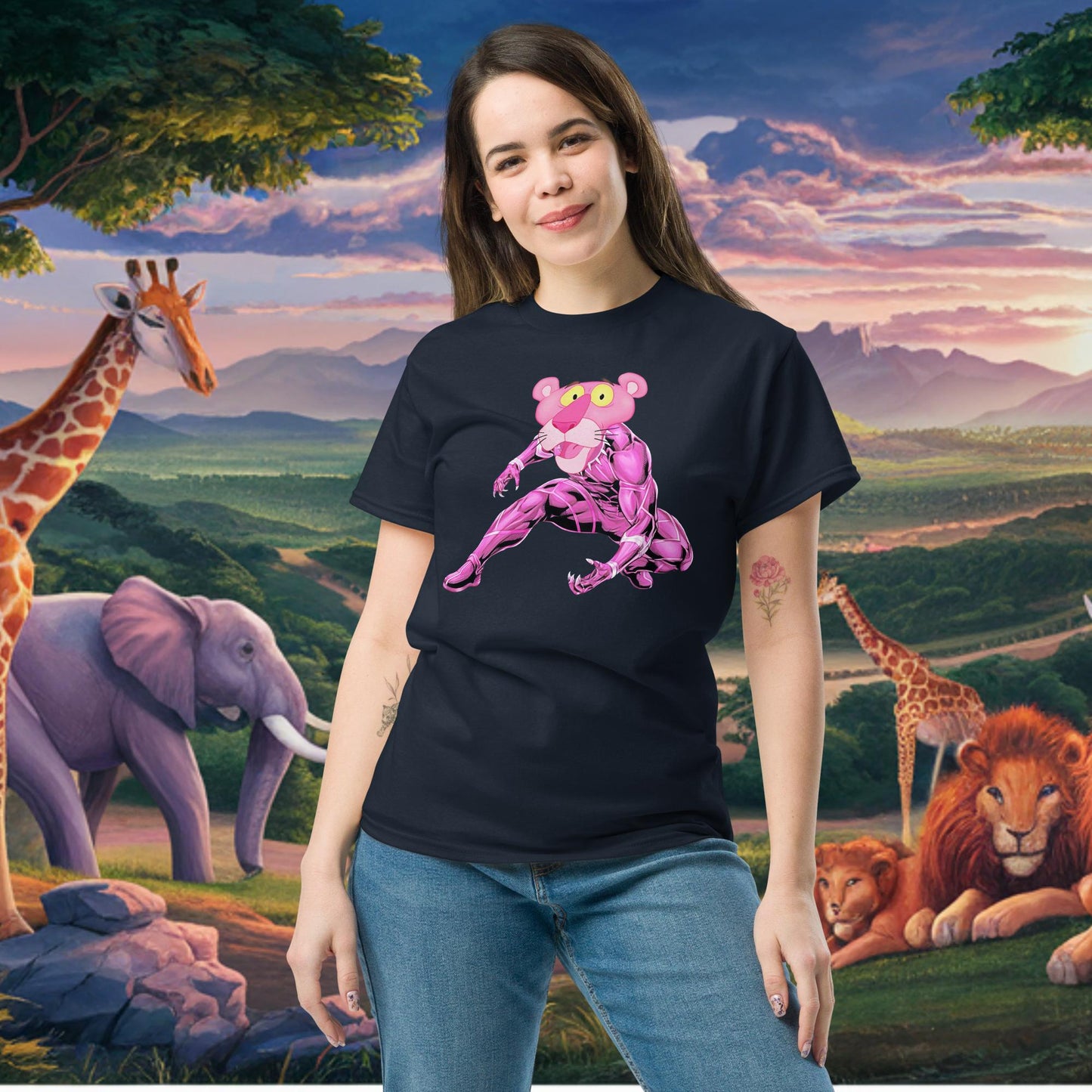 Pink Panther x Black Panther tee Navy T-shirts Black Panther Movies Pink Panther Superheroes TV Shows Next Cult Brand