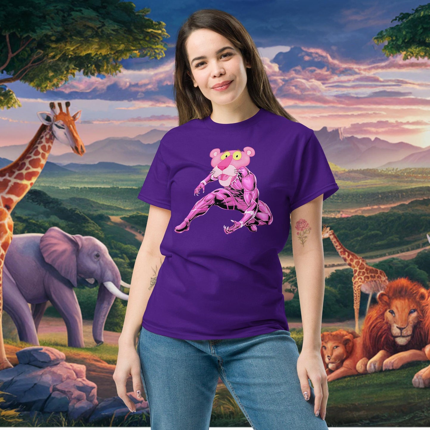 Pink Panther x Black Panther tee Purple T-shirts Black Panther Movies Pink Panther Superheroes TV Shows Next Cult Brand