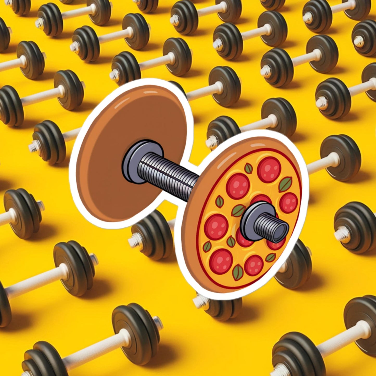 Pizza Dumbbell Barbell Funny Bulk Diet Gym Workout Fitness Weight Lifting Bodybuilding Bubble-free stickers 4″×4″ Stickers Bodybuilding Bulking Fast Food Fitness Gym Pizza Workout Next Cult Brand