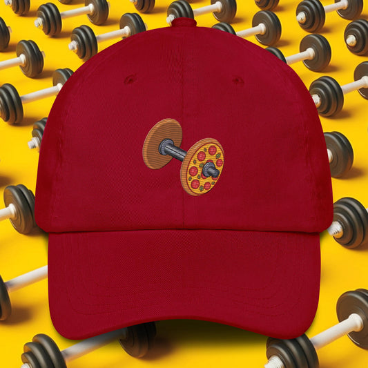 Pizza Dumbbell Barbell Funny Bulk Diet Gym Workout Fitness Weight Lifting Bodybuilding Dad hat Cranberry Hats Bulking Fast Food Pizza Next Cult Brand