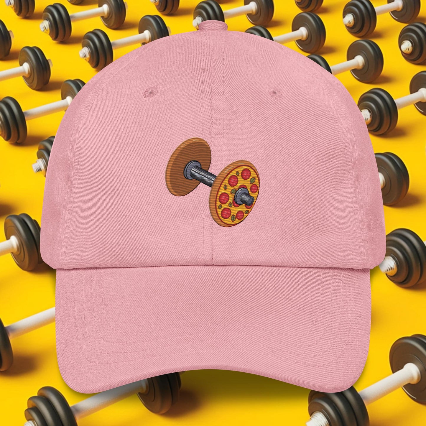 Pizza Dumbbell Barbell Funny Bulk Diet Gym Workout Fitness Weight Lifting Bodybuilding Dad hat Pink Hats Bodybuilding Bulking Fast Food Fitness Gym Pizza Workout Next Cult Brand